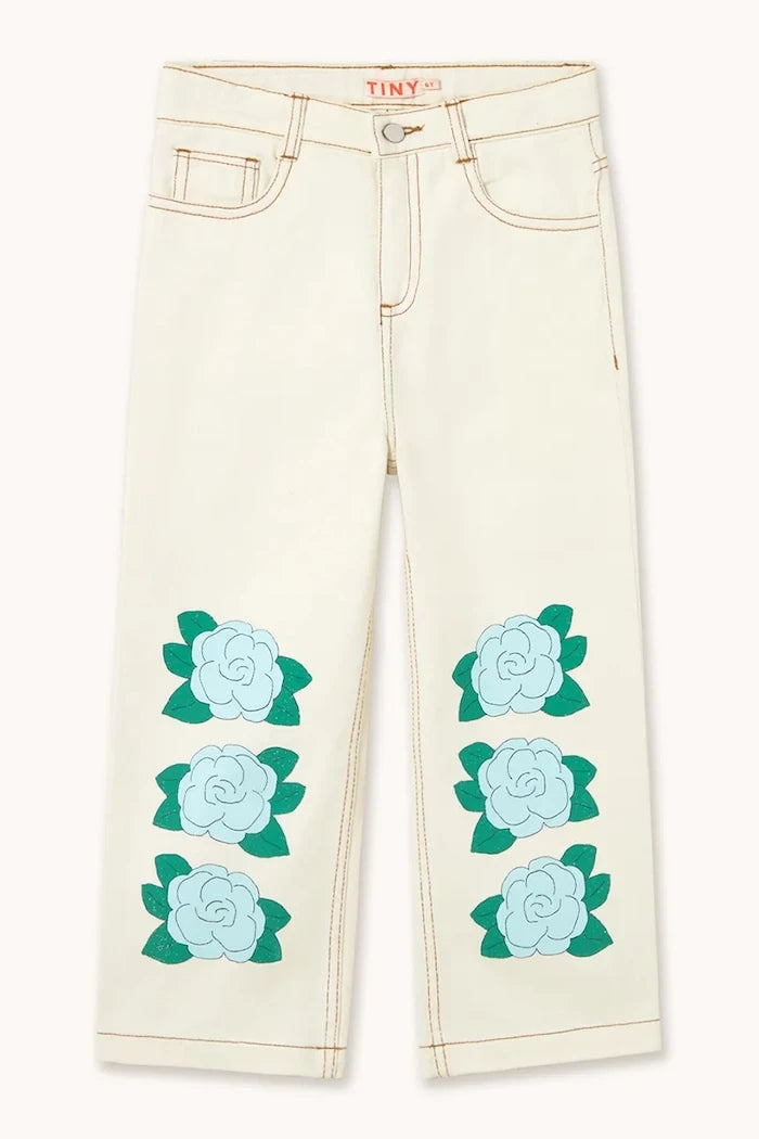 Tinycottons çocuk kot pantolon BLUE FLOWER PRINT DENIM JEANS