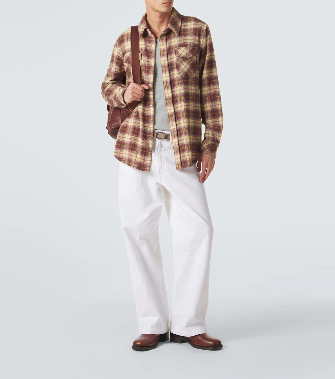 God's True Cashmere - Plaid cashmere shirt with sunstone
