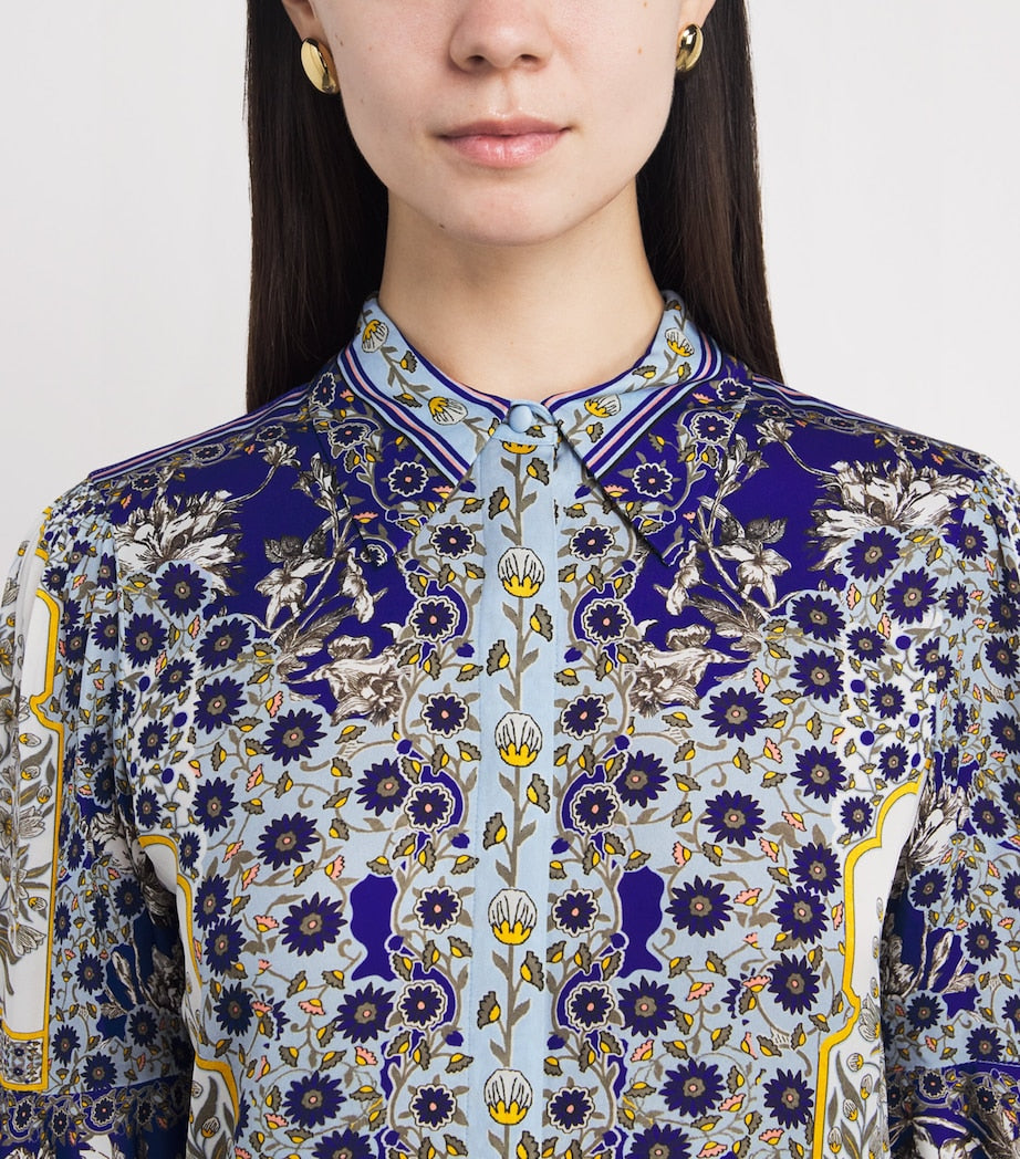 Alice+Olivia Blue Willa Bell-Sleeve Top