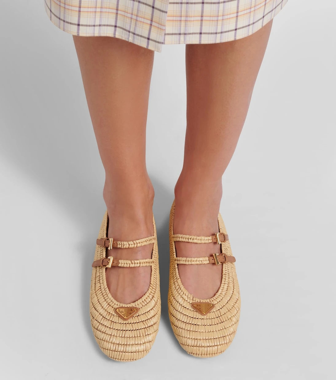 Prada - Crochet leather-trimmed Mary Jane flats