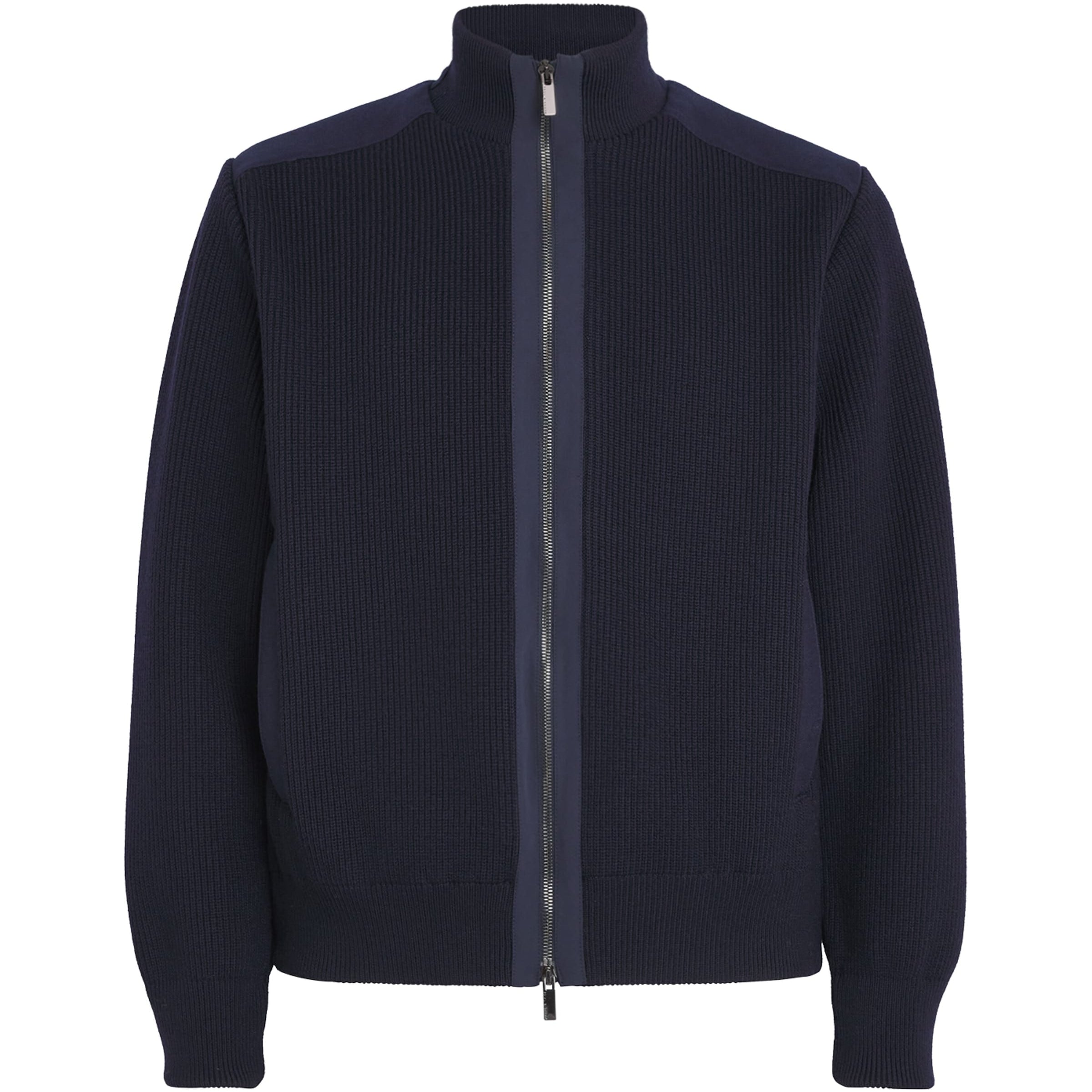 Paul & Shark Blue Wool Panelled Ribbed Zipped Sweater