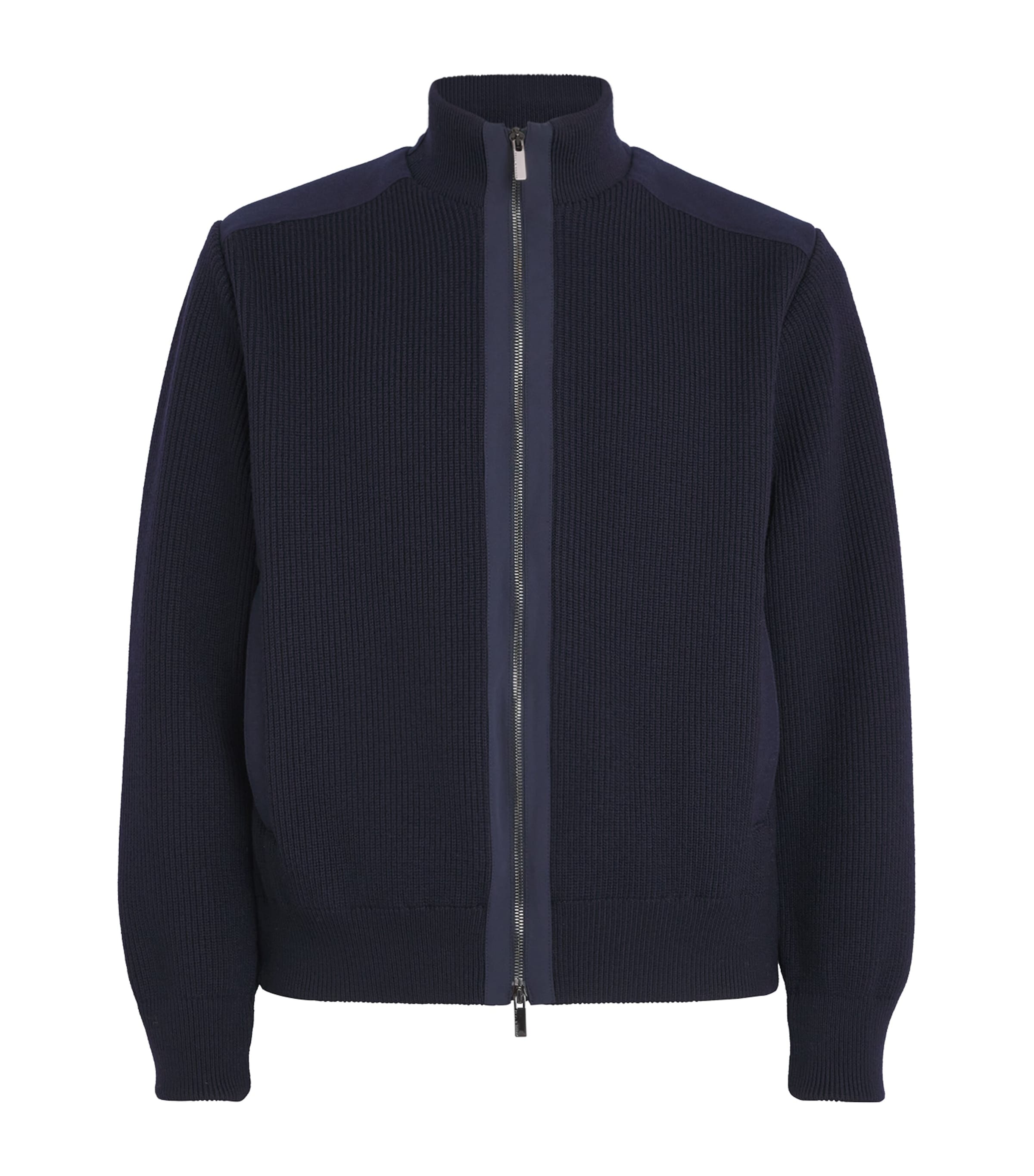 Paul & Shark Blue Wool Panelled Ribbed Zipped Sweater