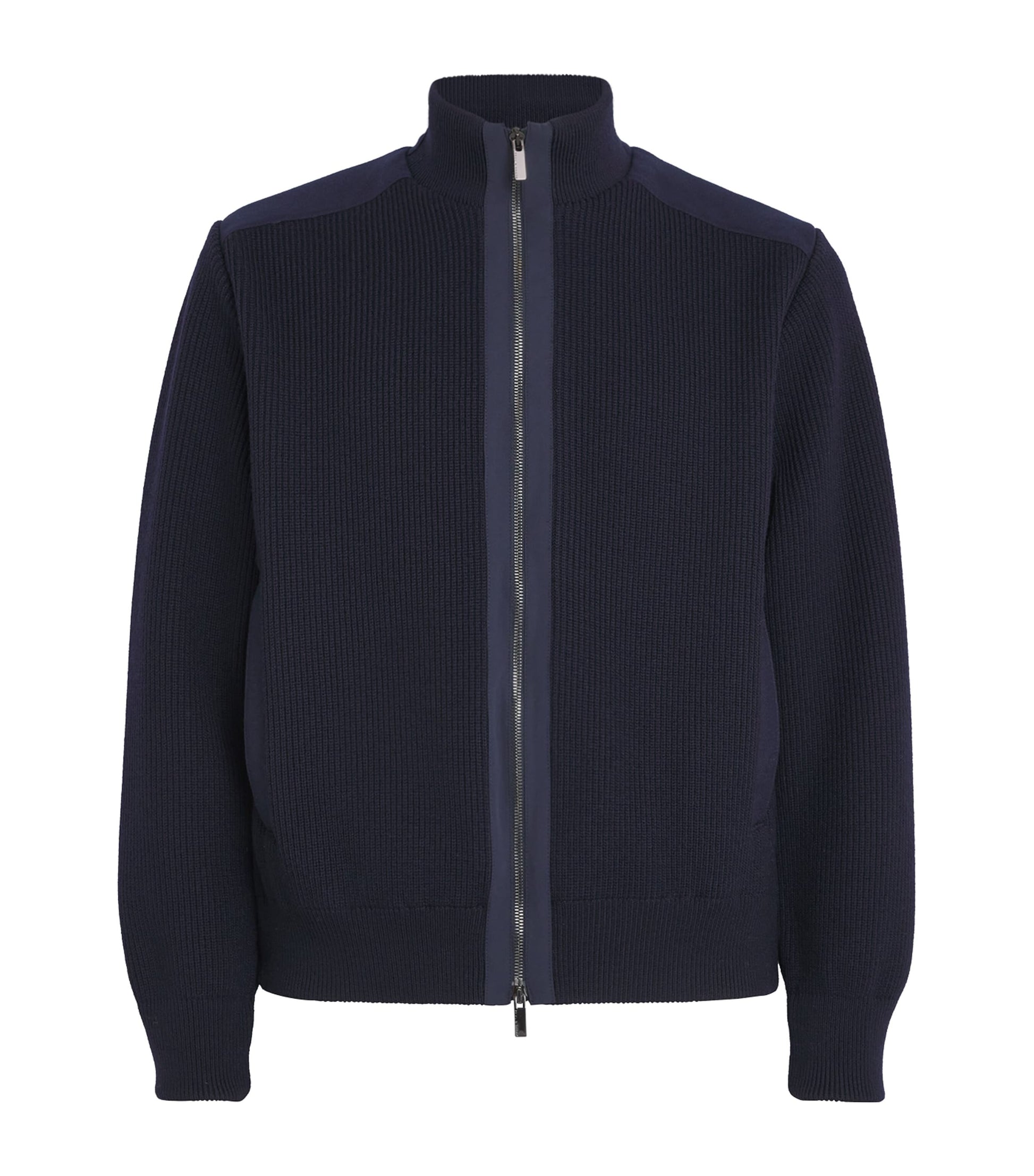 Paul & Shark Blue Wool Panelled Ribbed Zipped Sweater