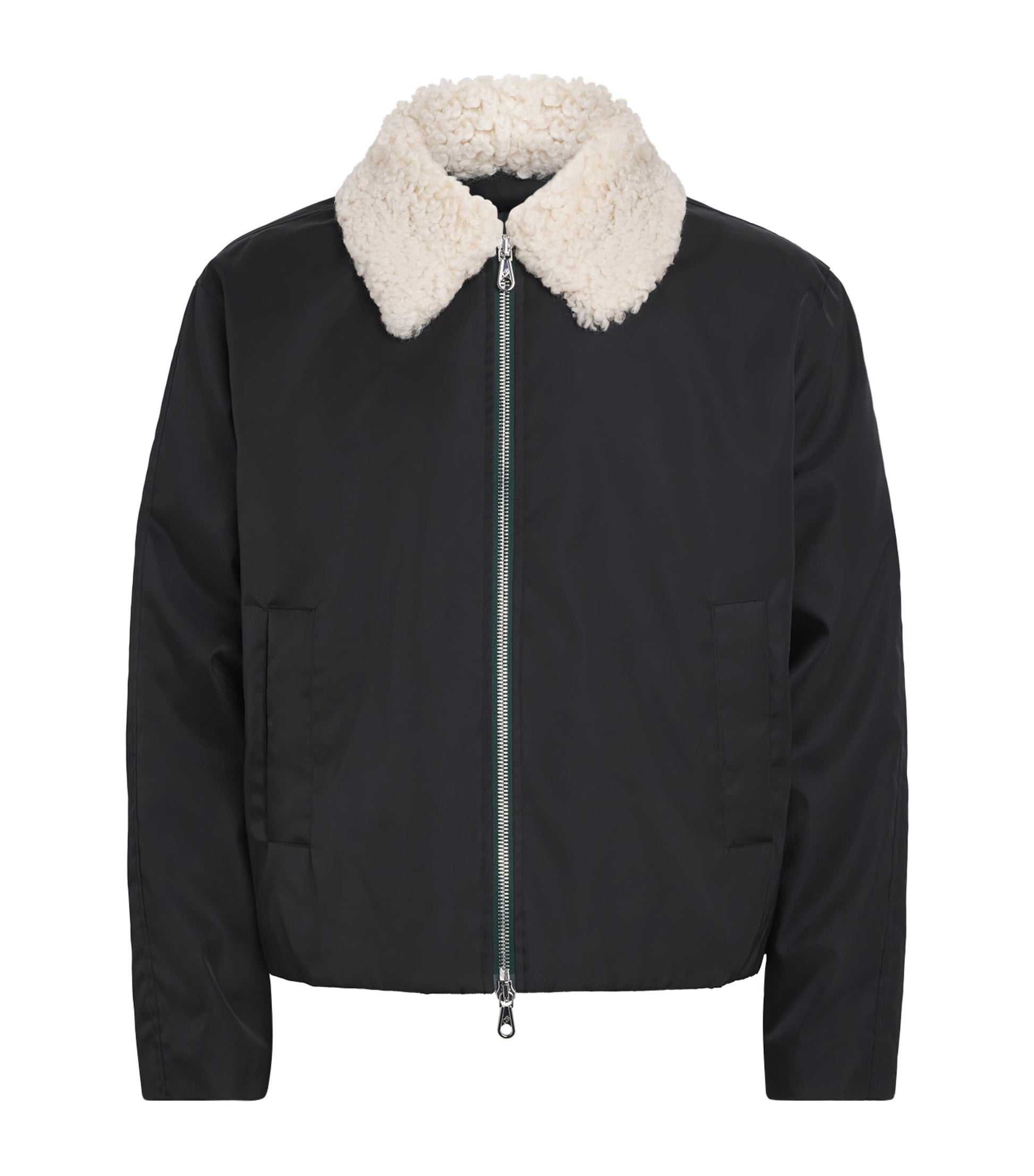 Black Faux Fur-Collar Bomber Jacket