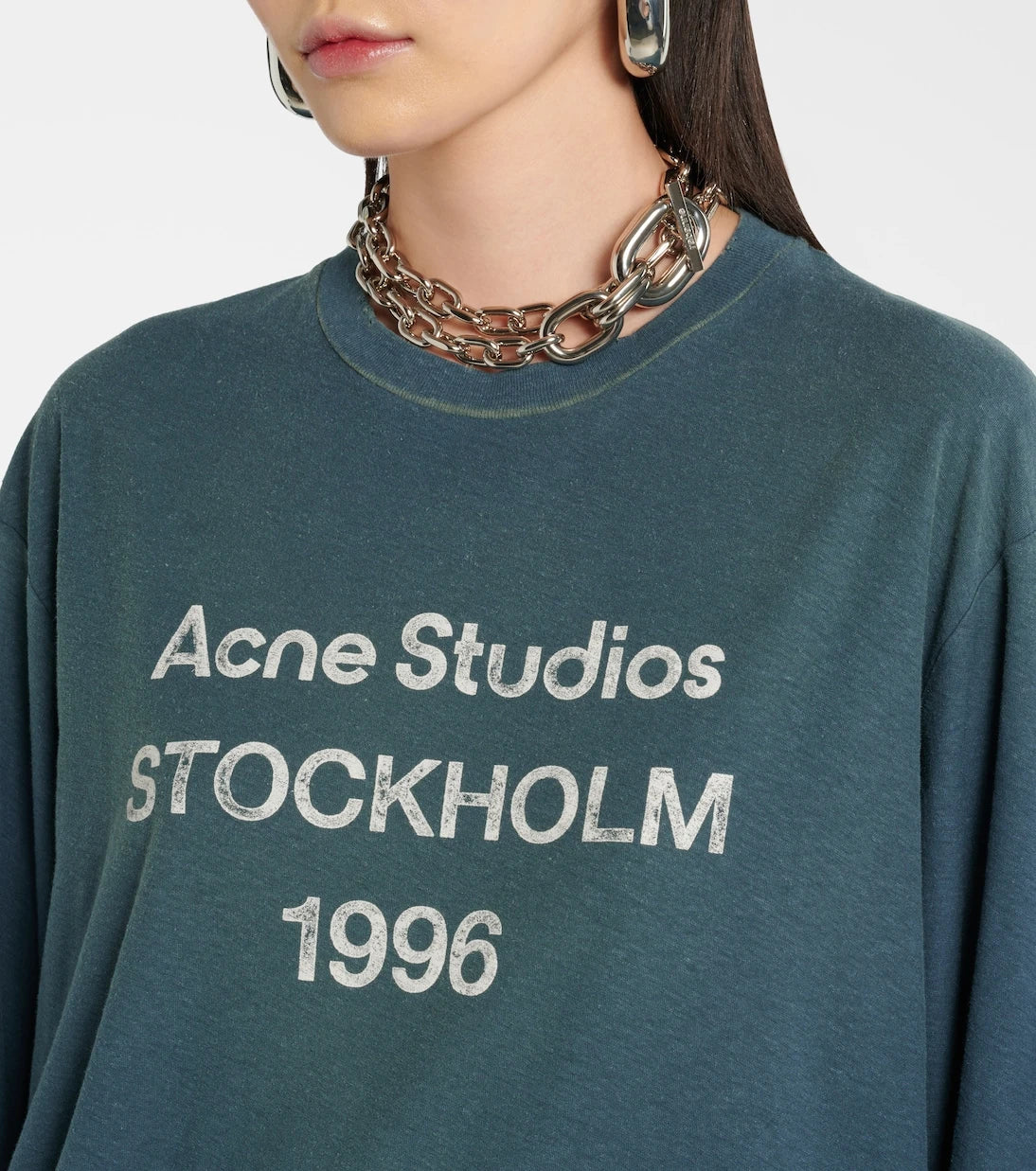 Acne Studios - تي شيرت من مزيج القطن المجعد وشعار العلامة