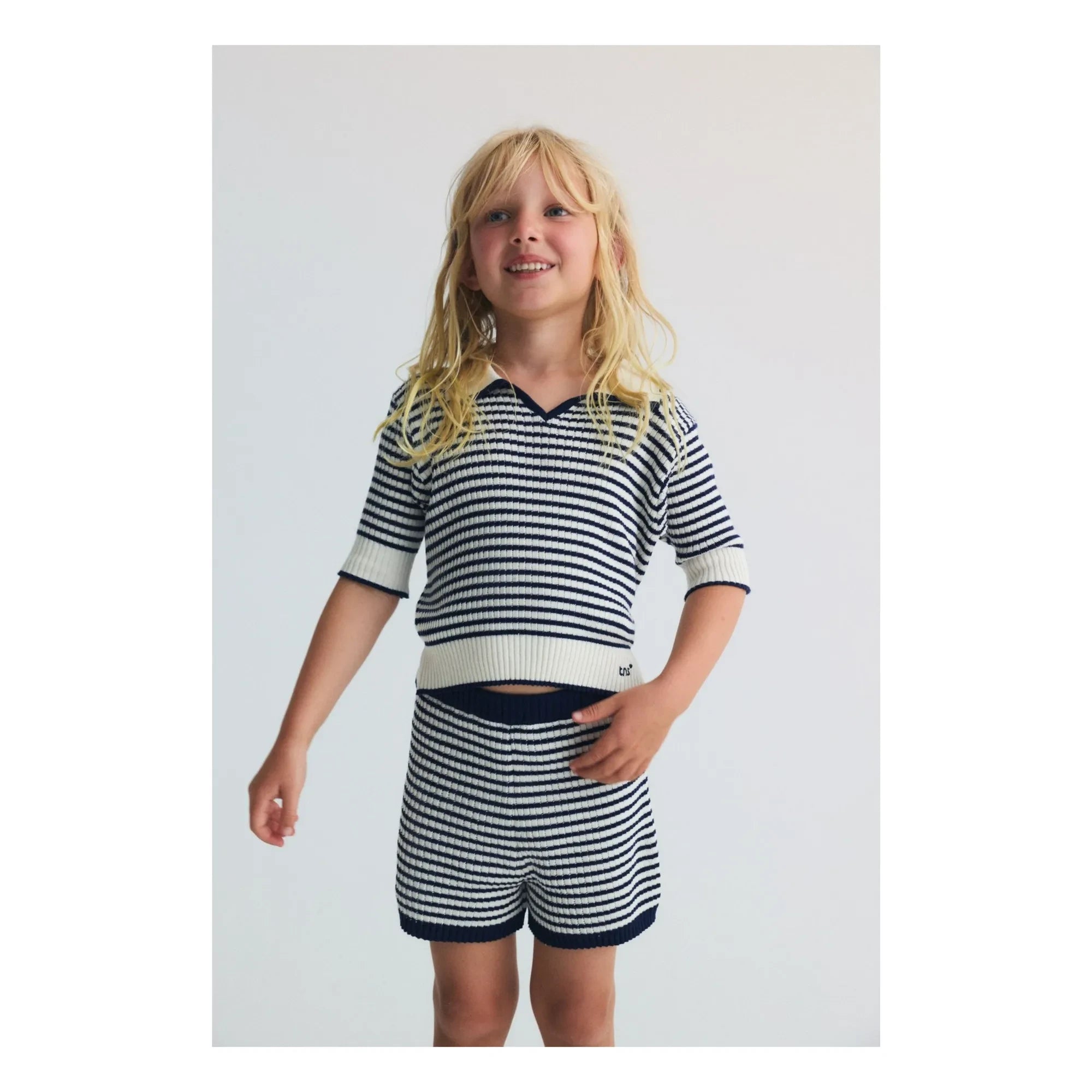 the new society - Azalea Striped Knit Shorts | Dark Blue