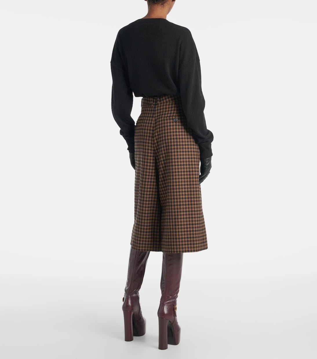 Saint Laurent - Gingham mid-rise wool culottes
