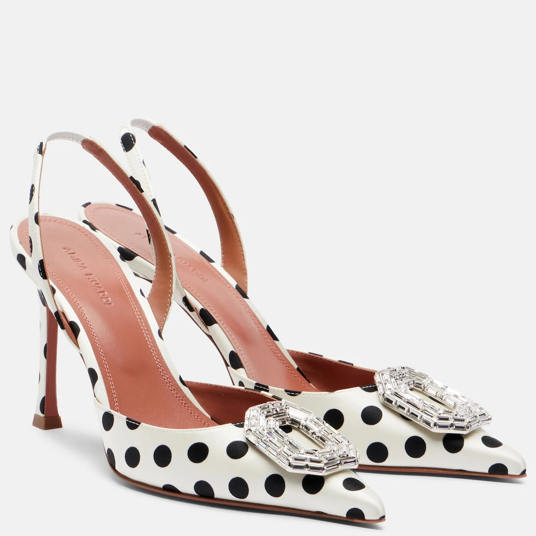 Amina Muaddi - Camelia polka-dot satin slingback pumps