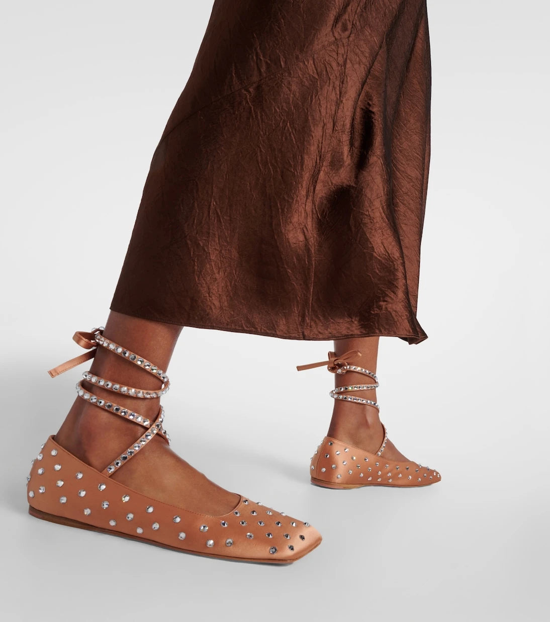 Amina Muaddi - Ane crystal-embellished satin ballet flats