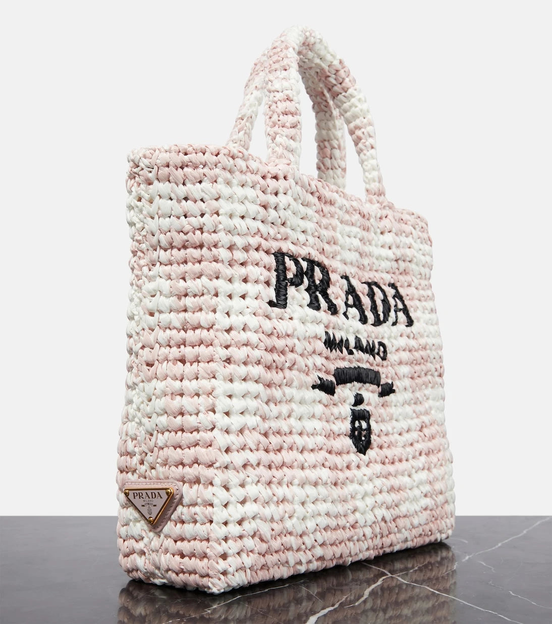 Prada - Logo raffia-effect shopper