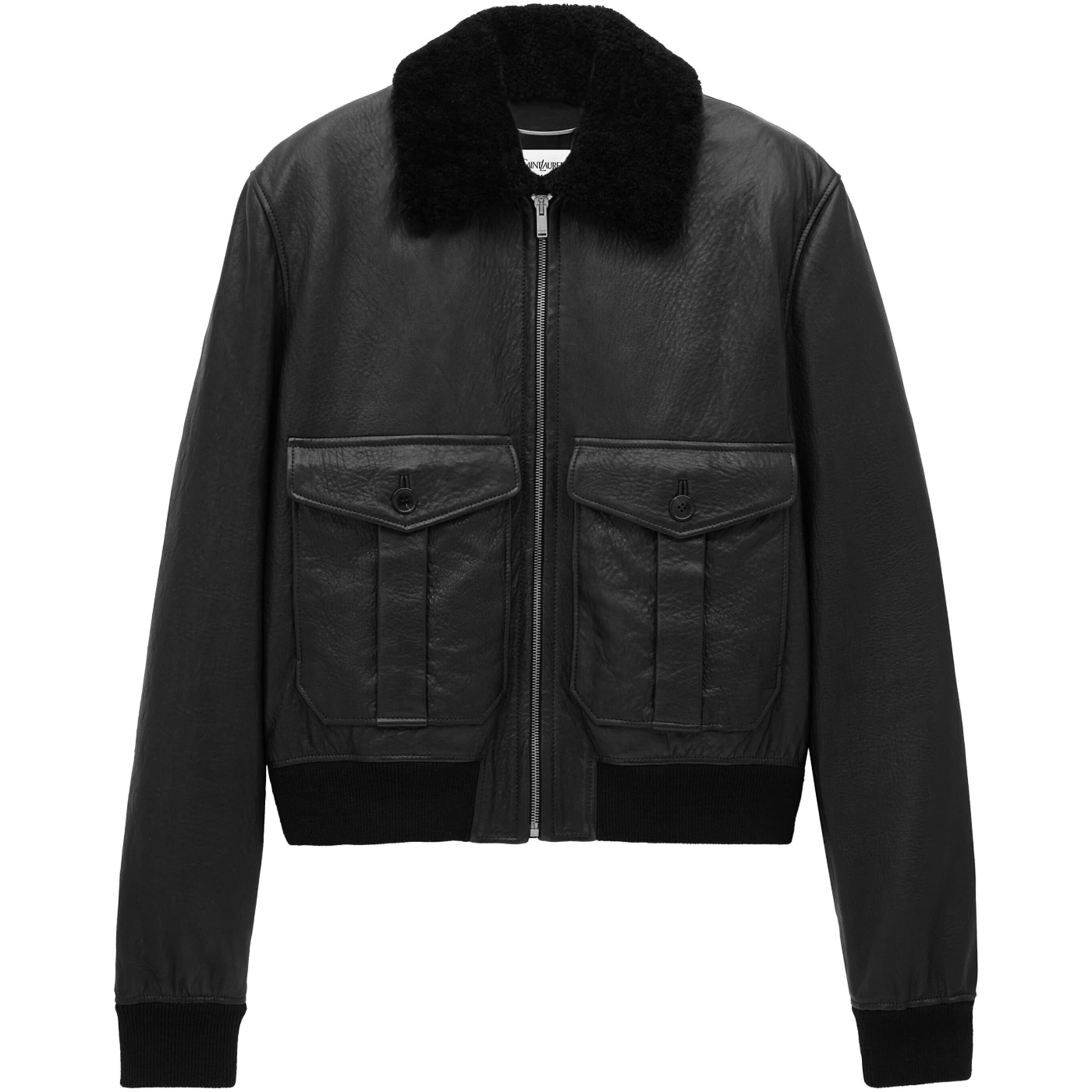 Saint Laurent Black Shearling-Collar Leather Jacket