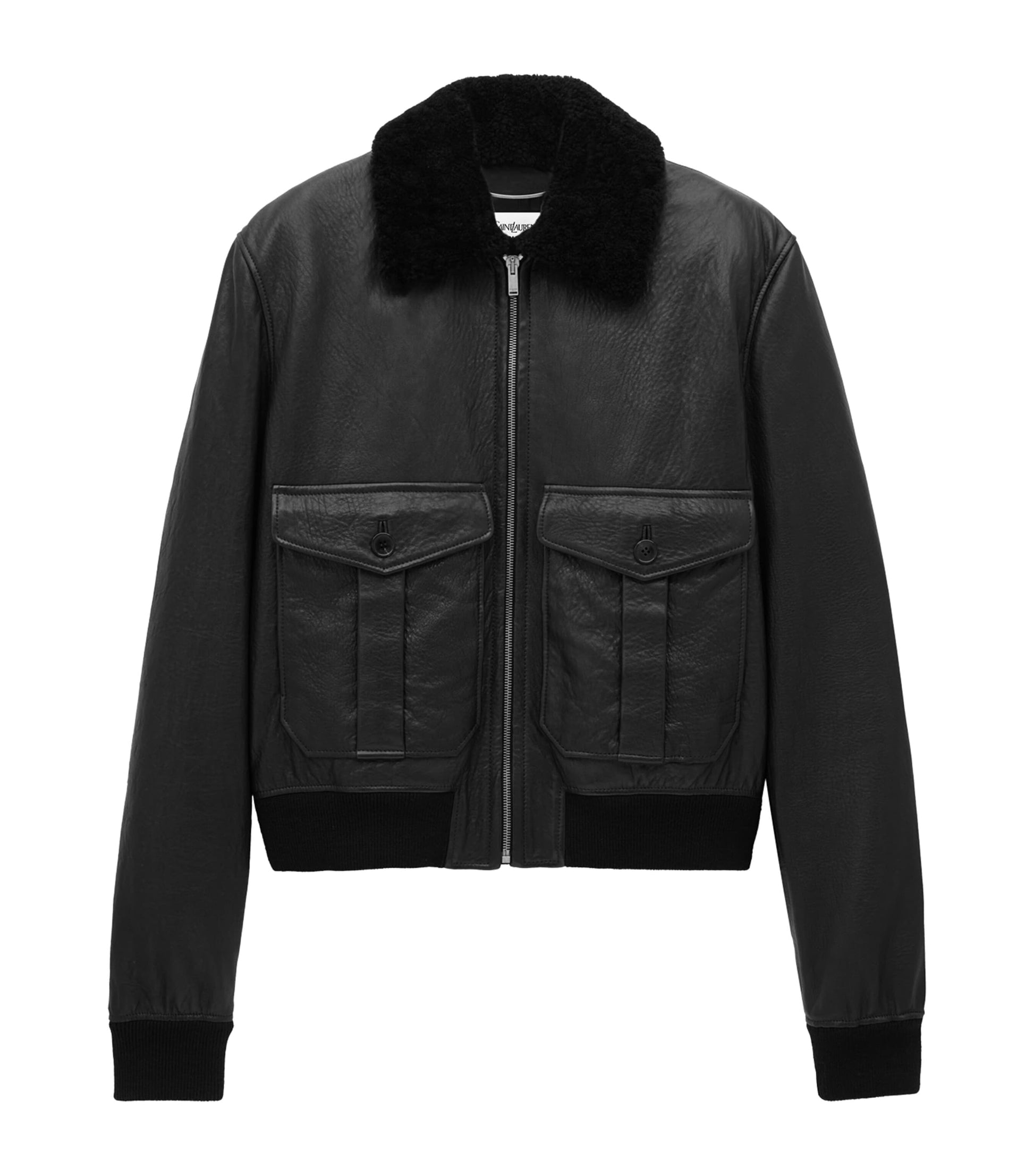 Saint Laurent Black Shearling-Collar Leather Jacket