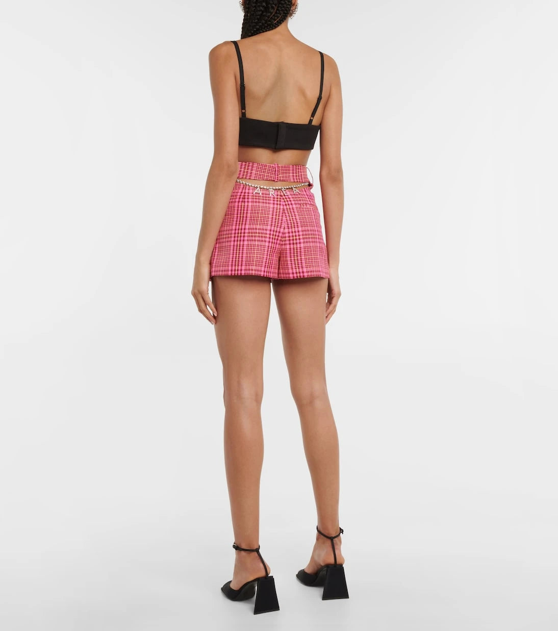Area - Checked wool-blend high-rise shorts