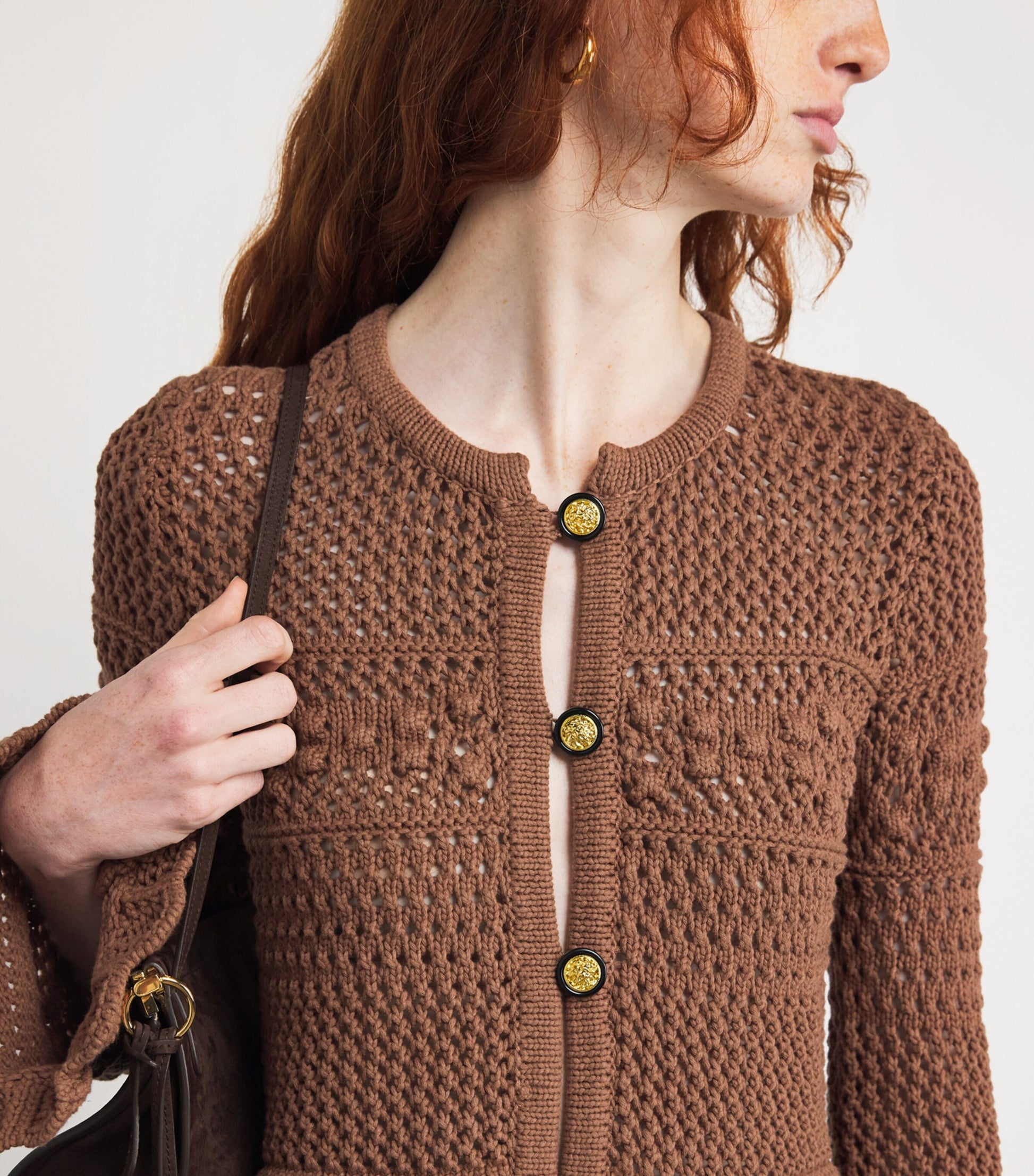 L'Agence Brown Open-Stitch Kiva Cardigan