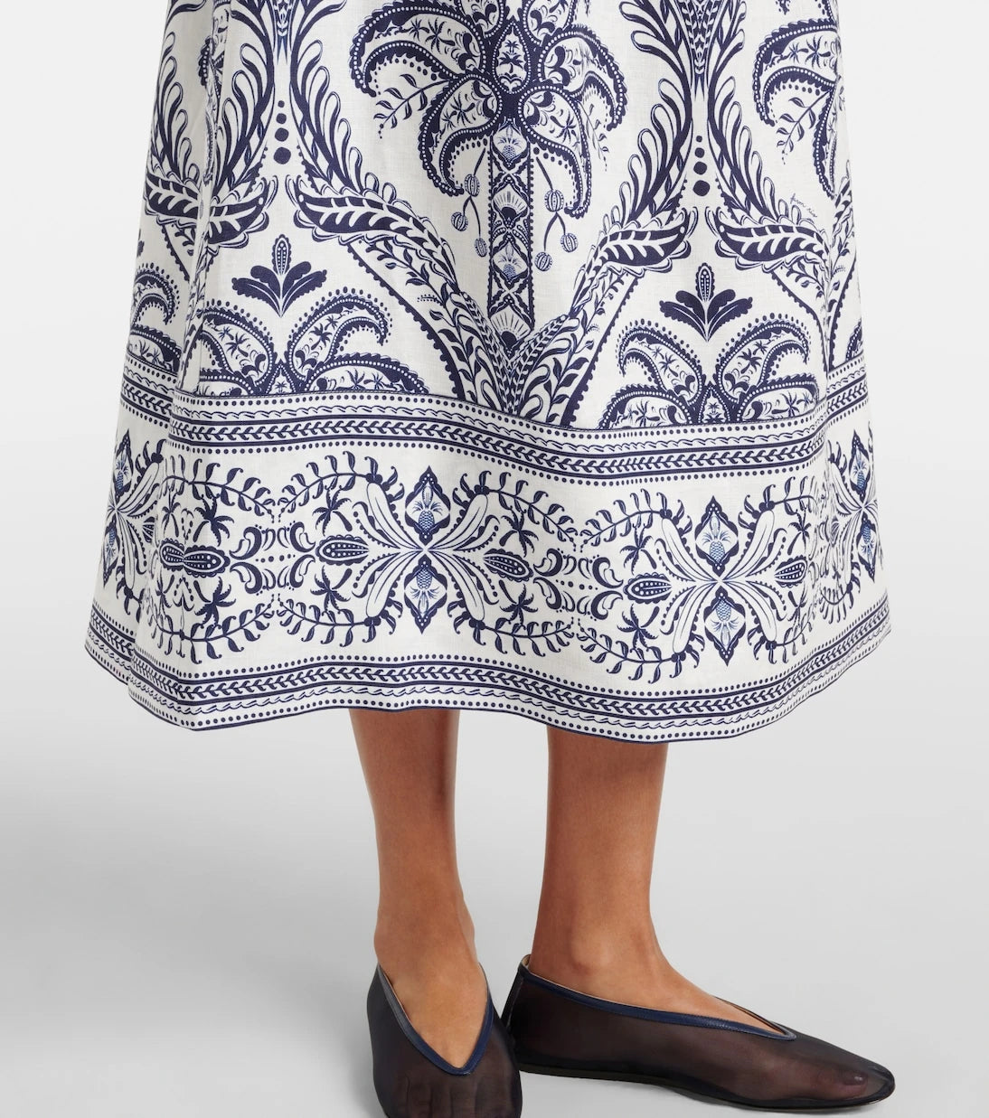 Farm Rio - Tropical Cameo printed linen midi skirt