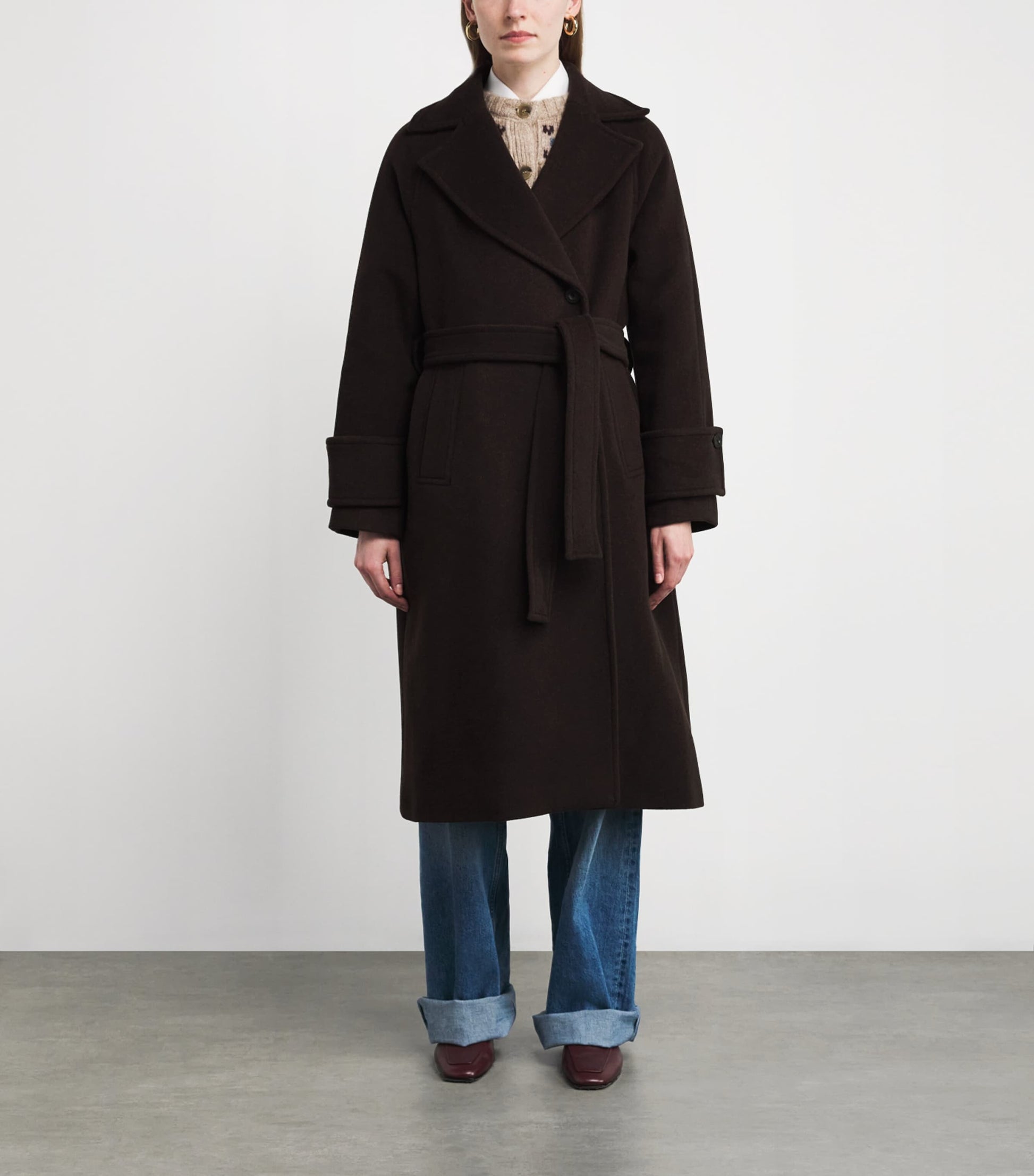 Claudie Pierlot Brown Wool-Blend Belted Coat
