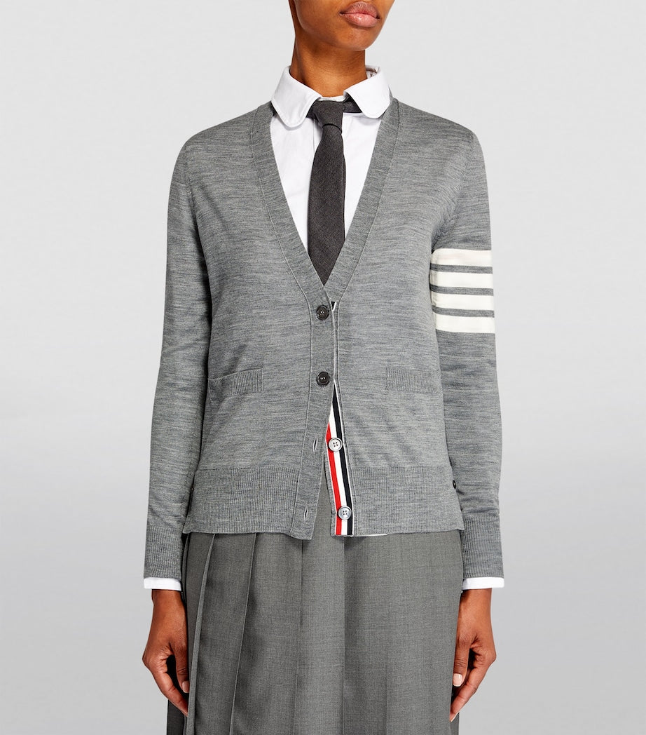 Grey Wool 4-Bar Stripe Cardigan