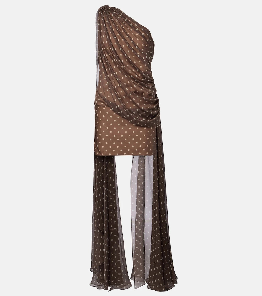 Elie Saab - Caped one-shoulder polka-dot silk-blend minidress