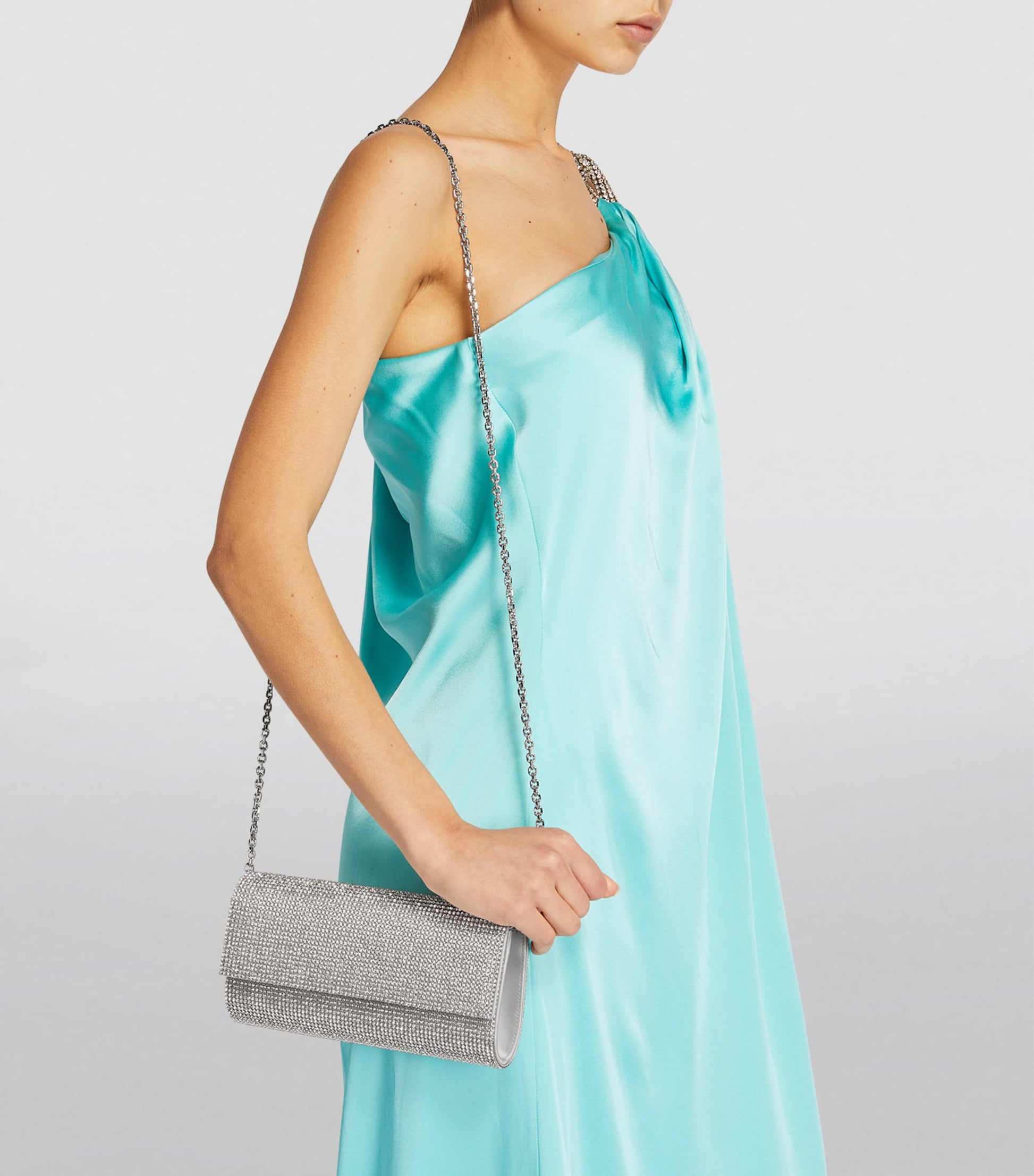 Satin Crystal-Embellished Perry Clutch Bag