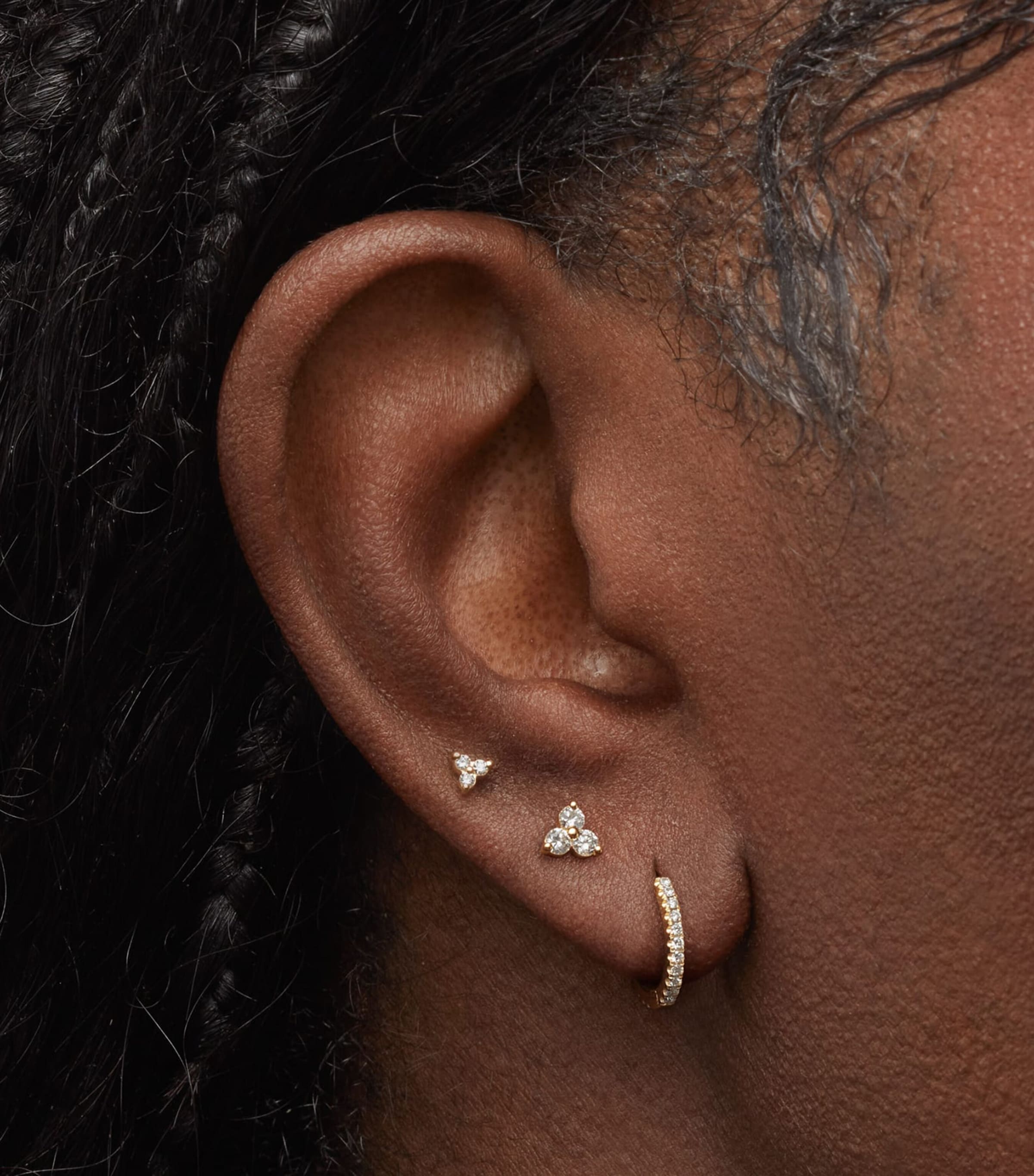 Diamond Trinity Threaded Stud Earring (3mm)