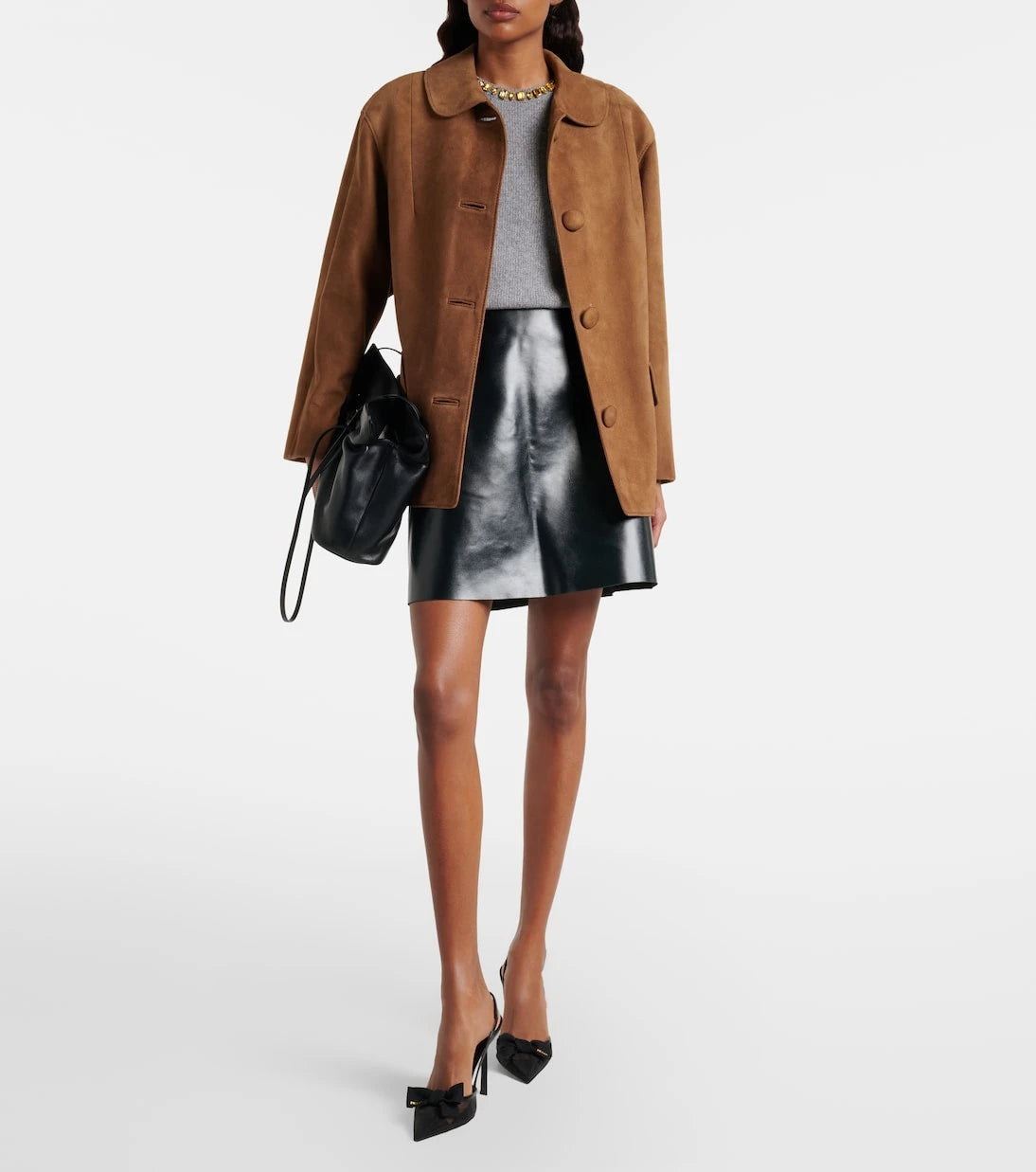 Prada - 100 leather-trimmed mesh slingback pumps