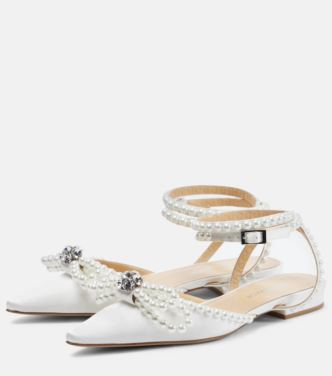 Mach & Mach - Double Bow embellished satin ballet flats