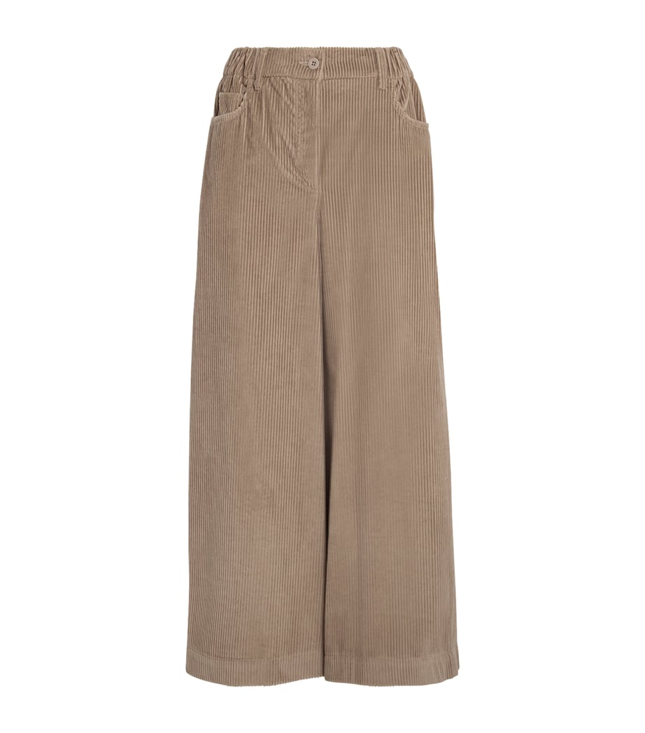 Beige Corduroy Wide-Leg Trousers