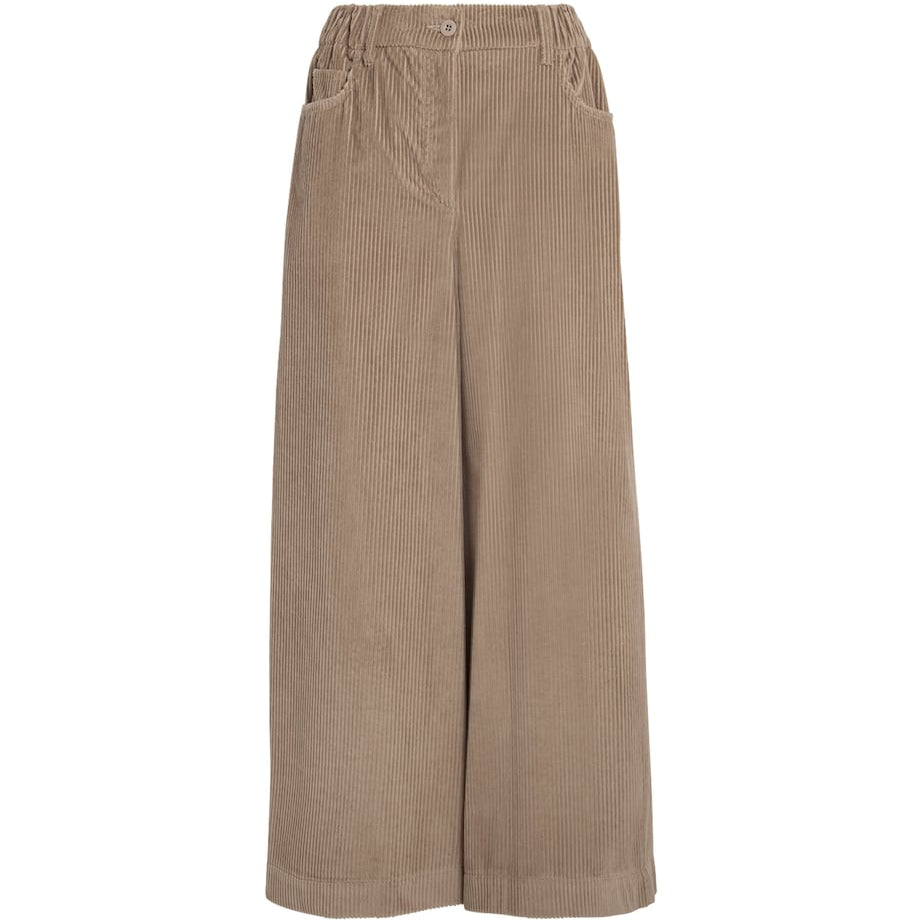Beige Corduroy Wide-Leg Trousers