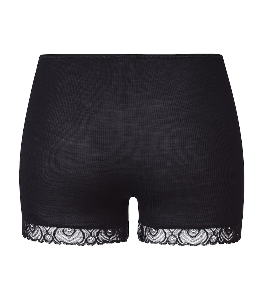 Hanro Black Wool-Silk Woolen Lace Boyleg Briefs