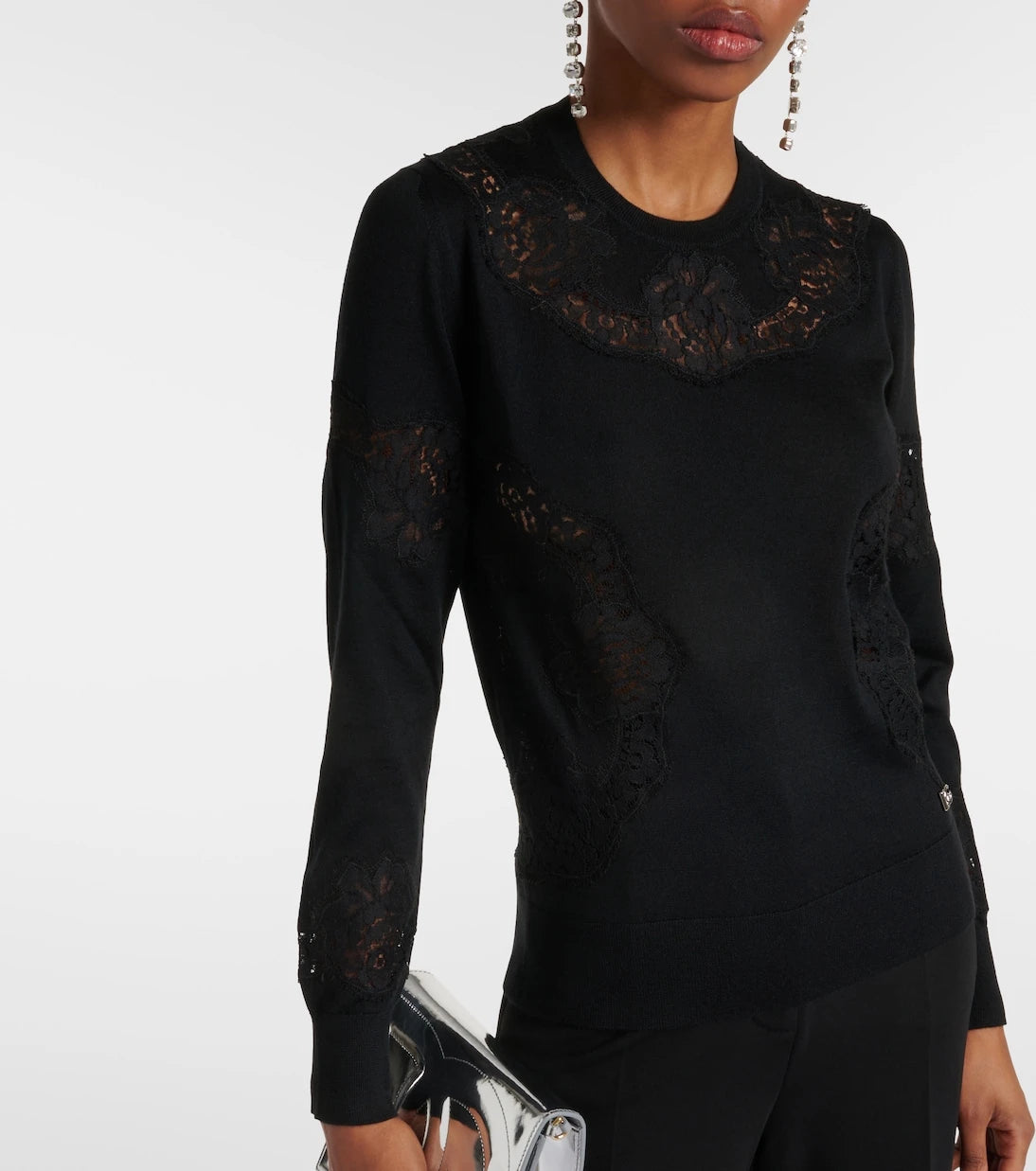 Dolce&Gabbana - سويتر من مزيج الكشمير بحواف دانتيل