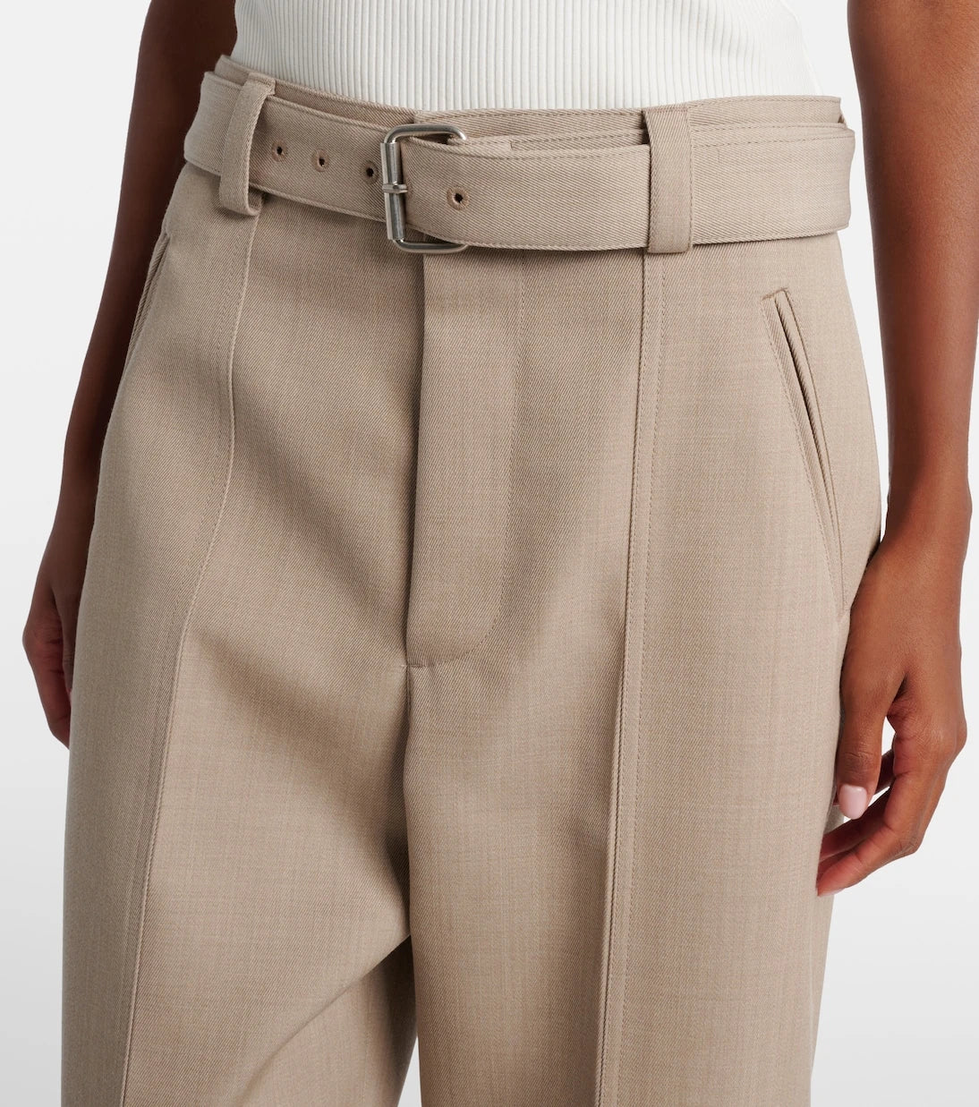 Bottega Veneta - Belted high-rise wool straight pants