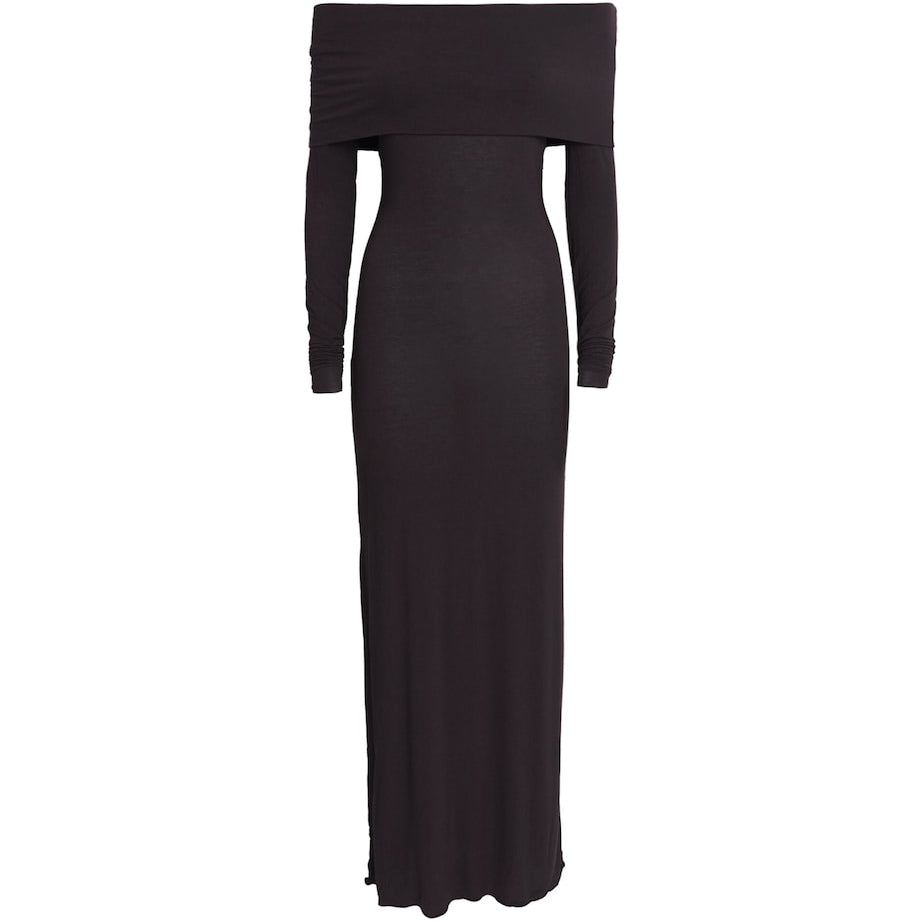 Skims Burgundy Sheer Modal Off-The-Shoulder Maxi Dress