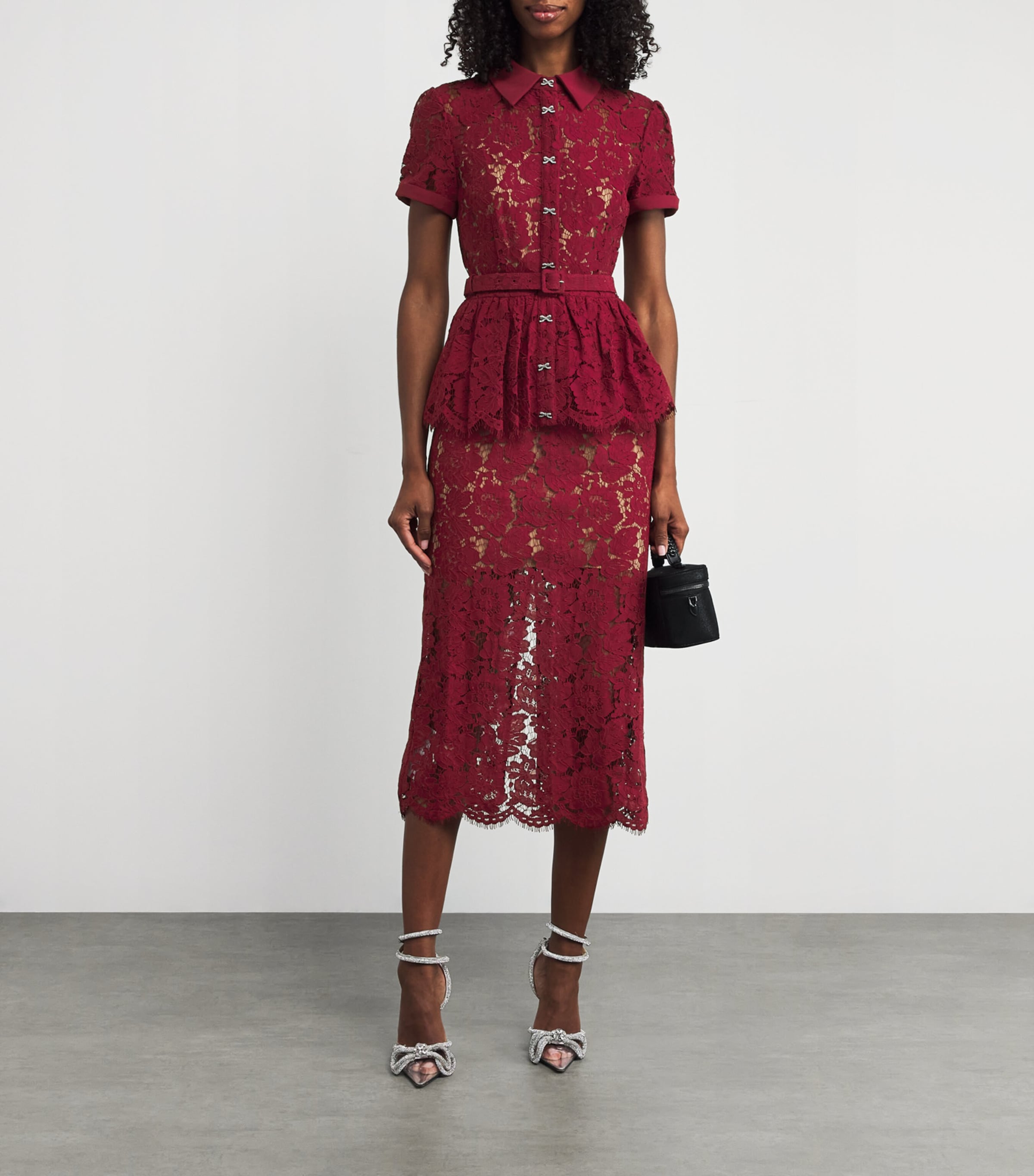 Self-Portrait Burgundy Lace Belted Midi Dress