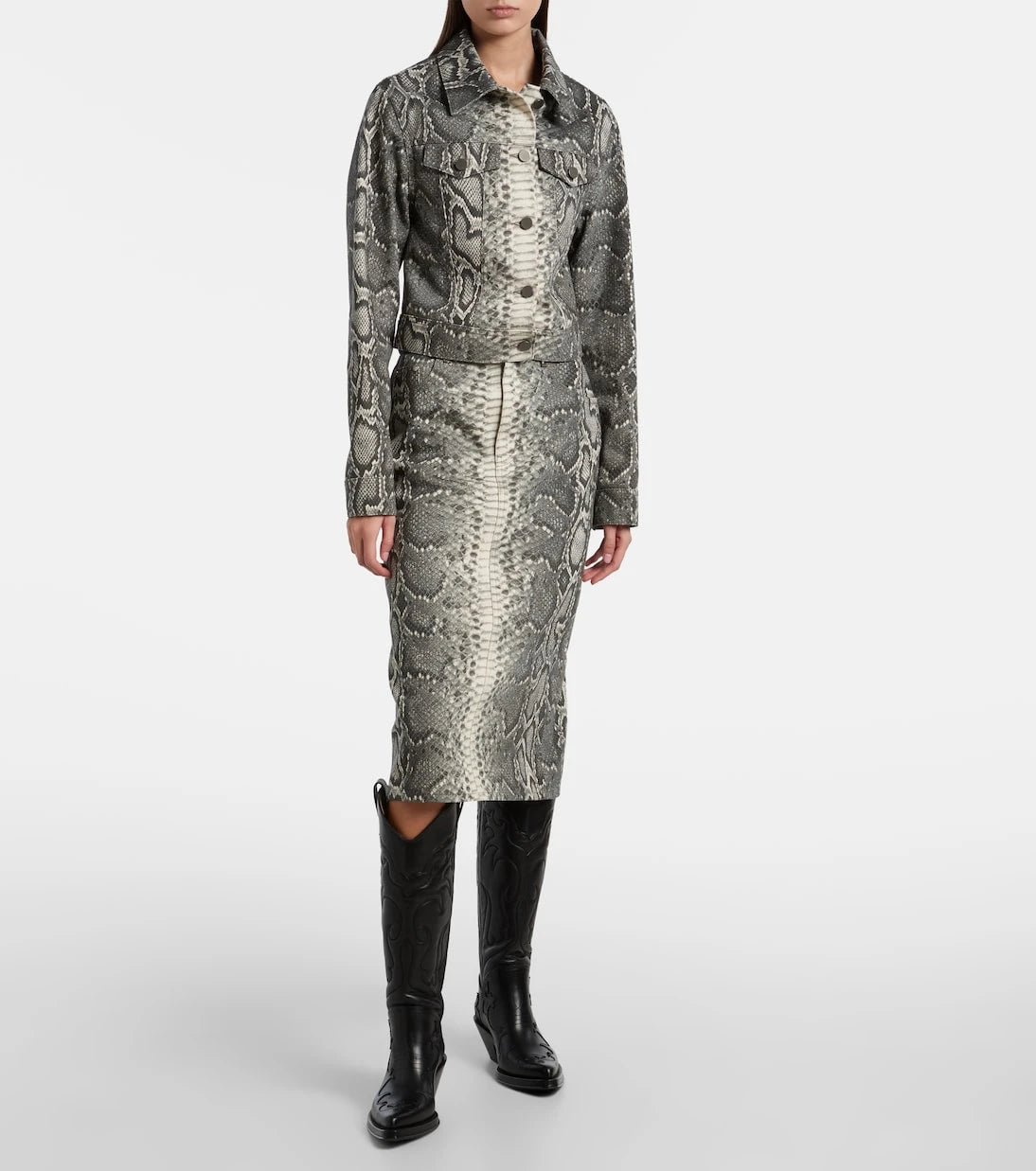 Gabriela Hearst - Bronte snake-print cropped denim jacket