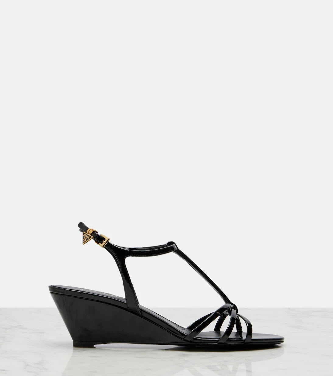 Prada - Patent leather wedge sandals