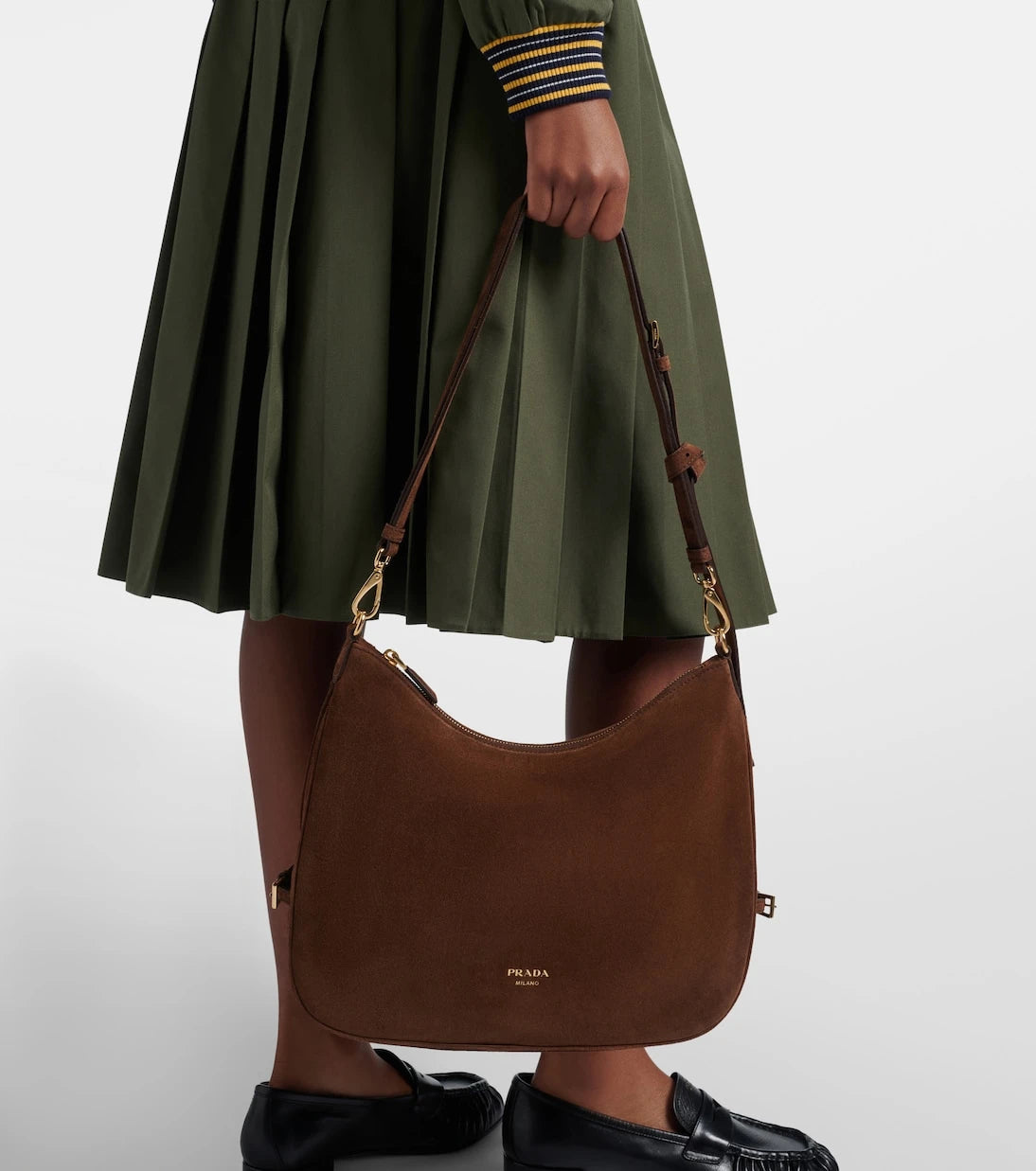 Prada - Prada Aimée Large suede shoulder bag