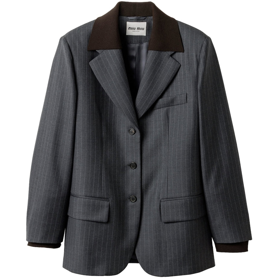Miu Miu Grey Wool Pinstripe Blazer