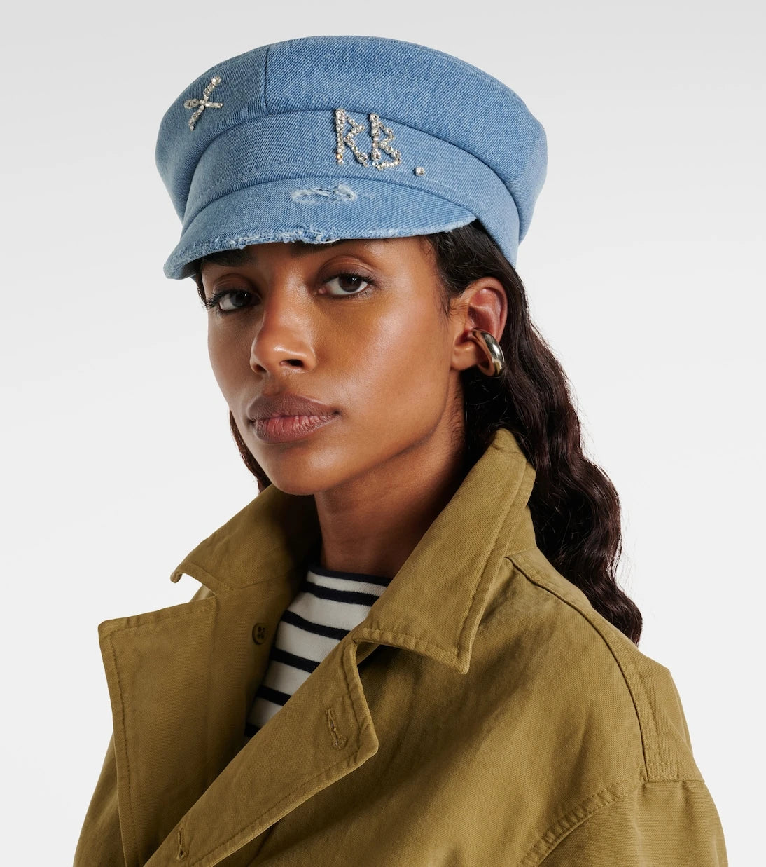 Ruslan Baginskiy - Embellished distressed denim newsboy hat