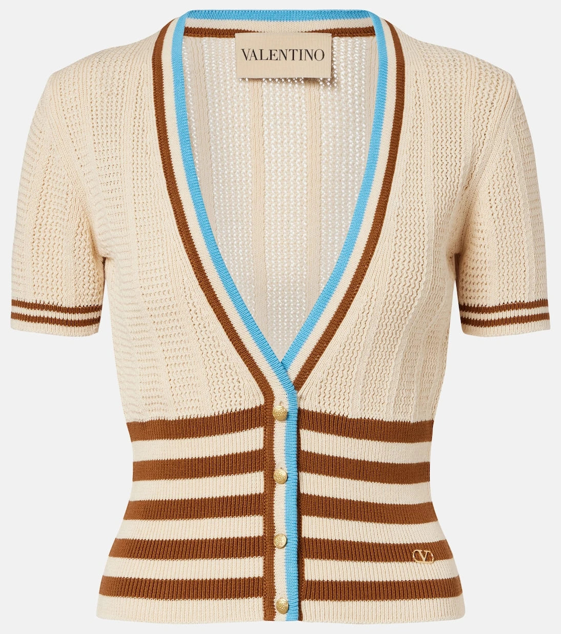 Valentino - Open-knit striped cotton cardigan