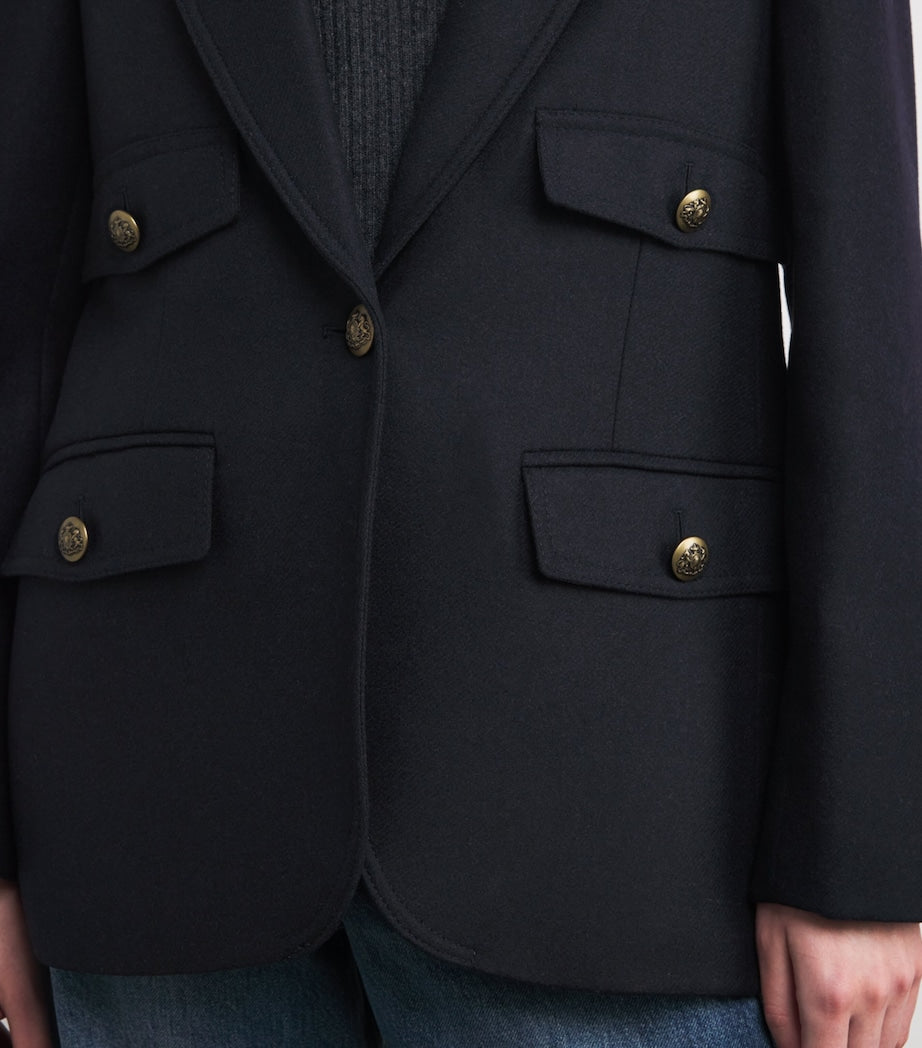 ME+EM Navy Wool-Blend Single-Breasted Blazer