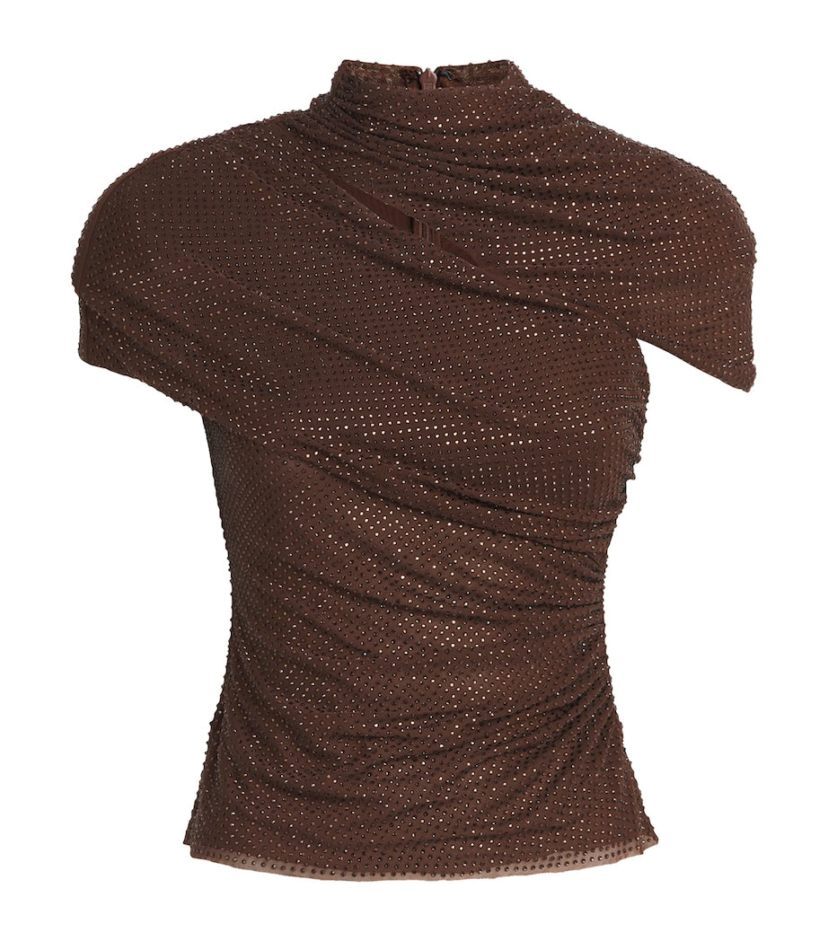 Self-Portrait Brown Embellished Draped Top
