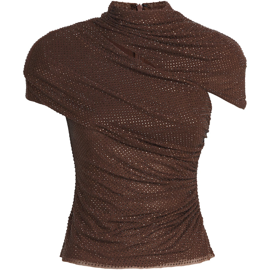Self-Portrait Brown Embellished Draped Top