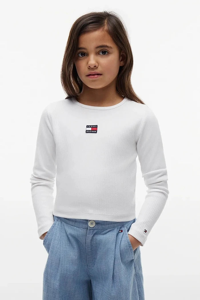 Tommy Hilfiger çocuklar için pamuklu uzun kollu bluz