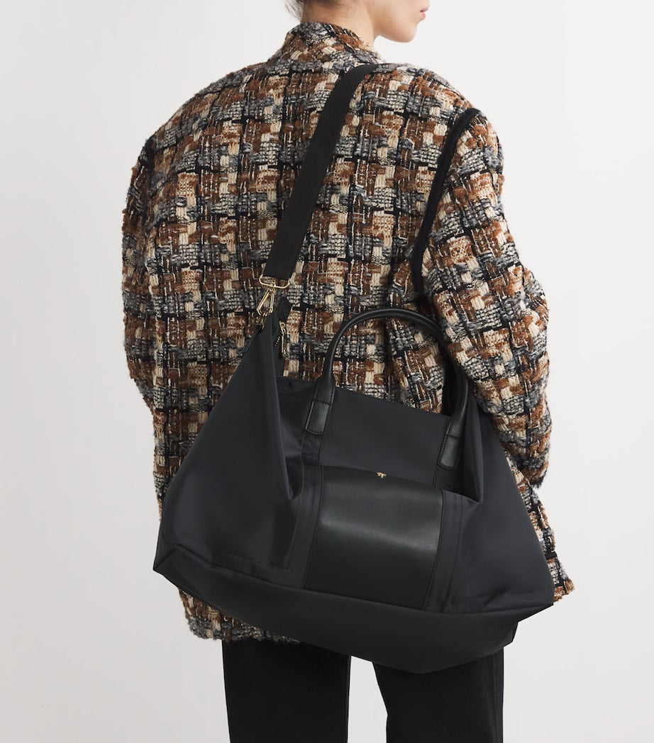 Black Nylon Overnight Tote Bag