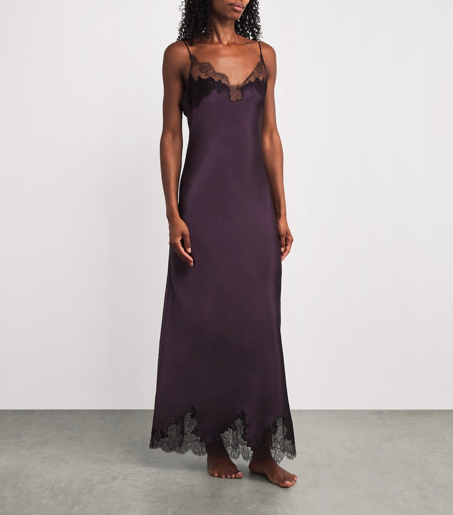 Silk Lace-Detail Long Slip Dress PRUGNE/EBENE