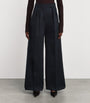 Max Mara Blue Wool Pleated Straight Trousers