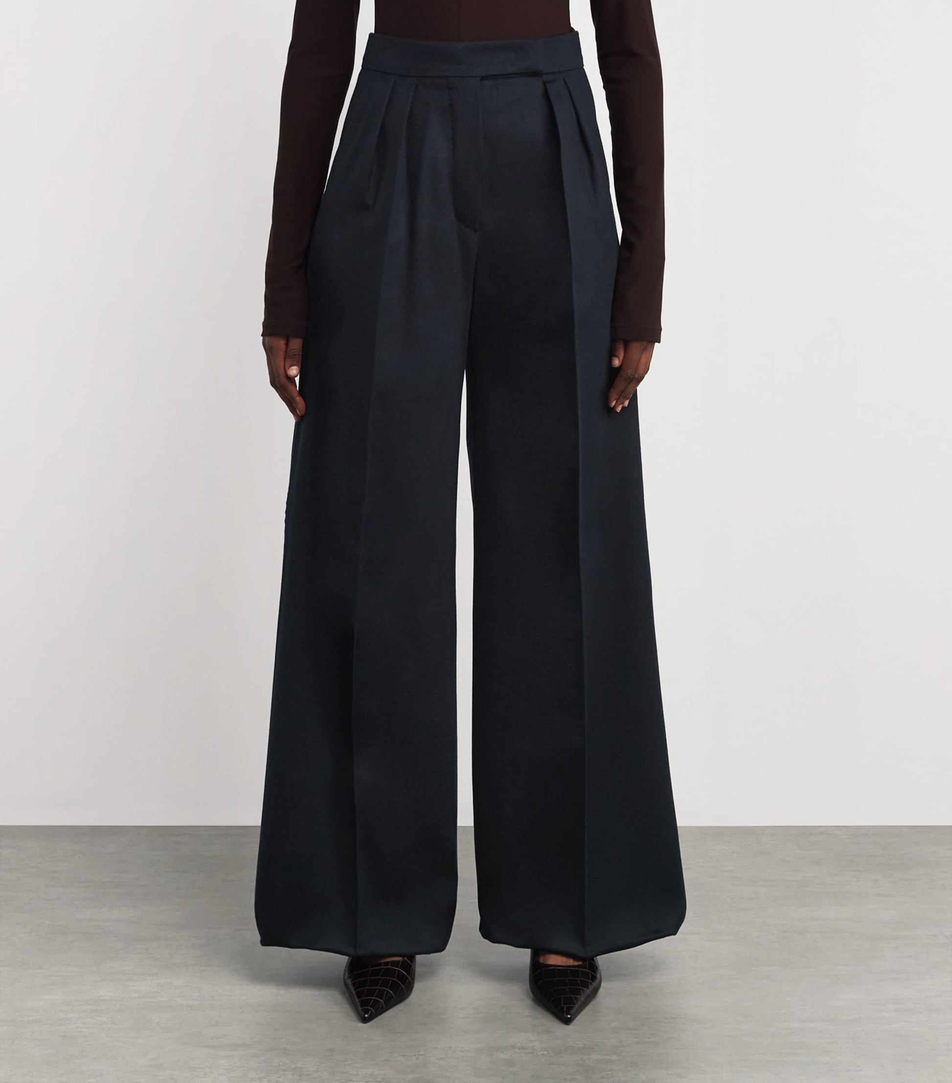 Max Mara Blue Wool Pleated Straight Trousers