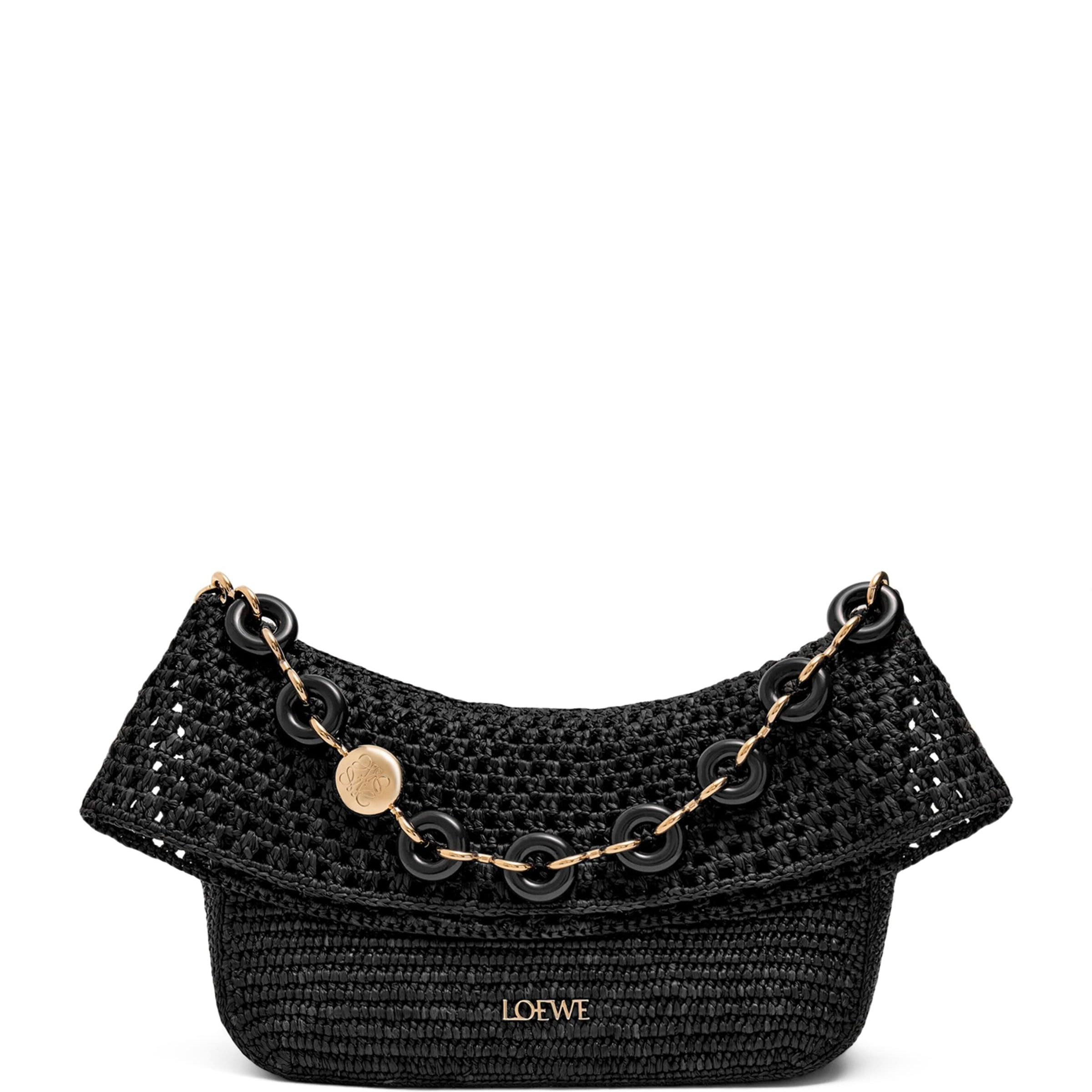 LOEWE Black x Paula's Ibiza Medium Raffia Ola Shoulder Bag