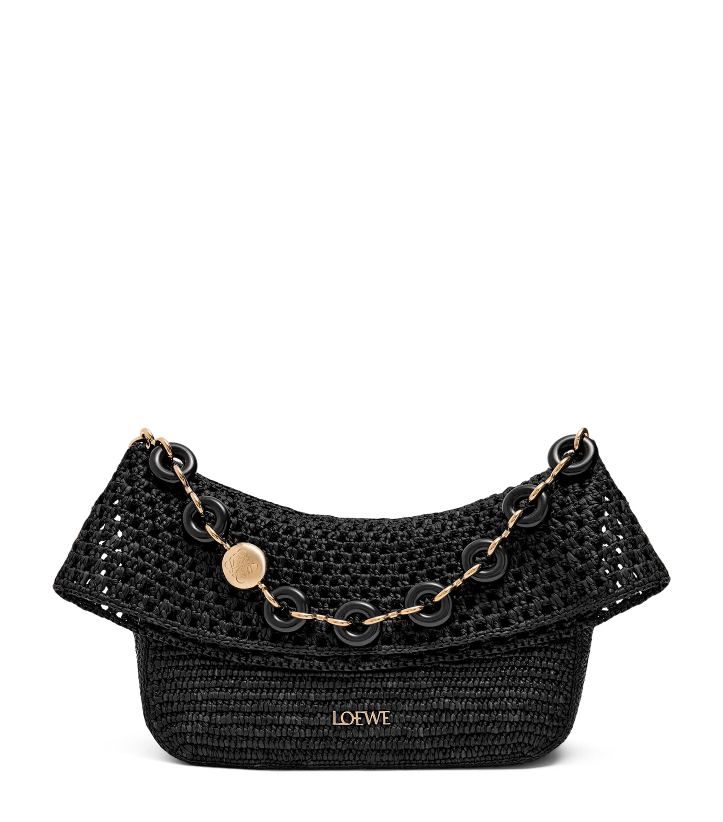 LOEWE Black x Paula's Ibiza Medium Raffia Ola Shoulder Bag