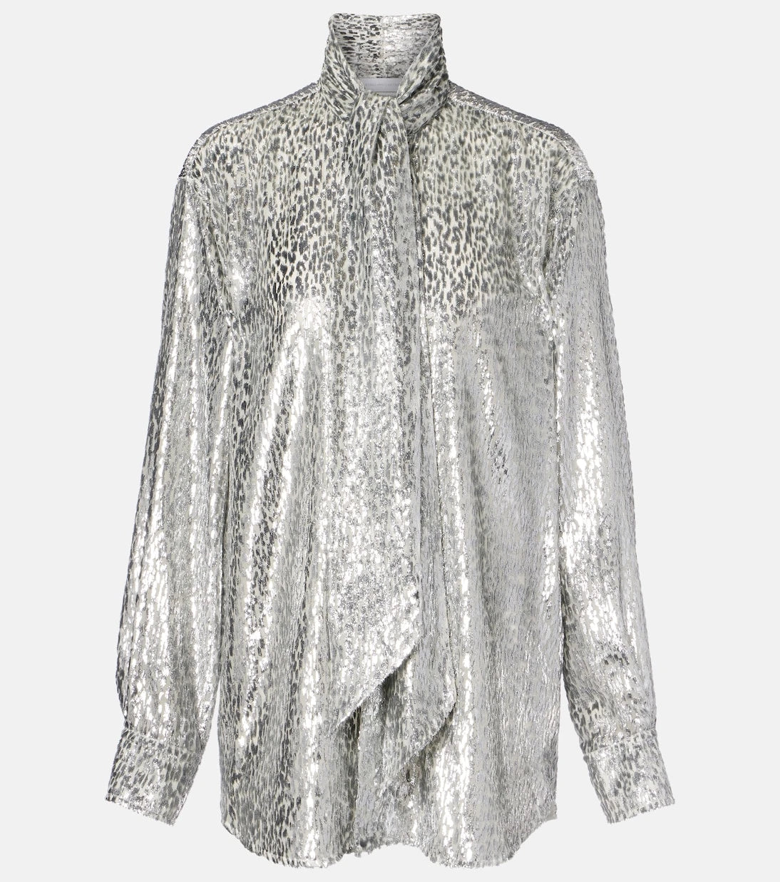 Stella McCartney - Leopard-print scarf-detail lamé shirt